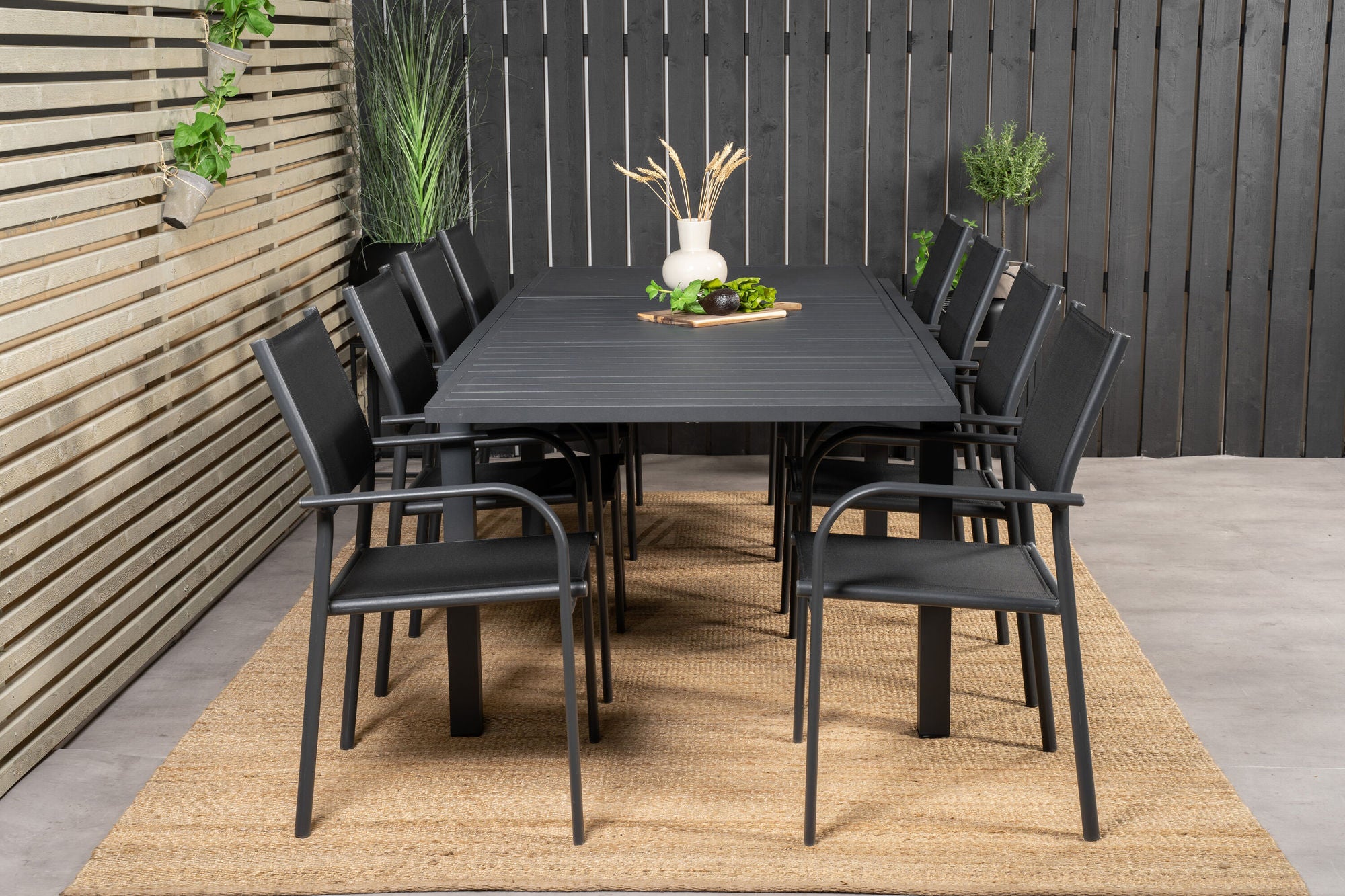 Venture Home Marbella bord 160/240 - Black/Black - Santorini Arm stol (Stackable) - Black alu / Black Textilene 8
