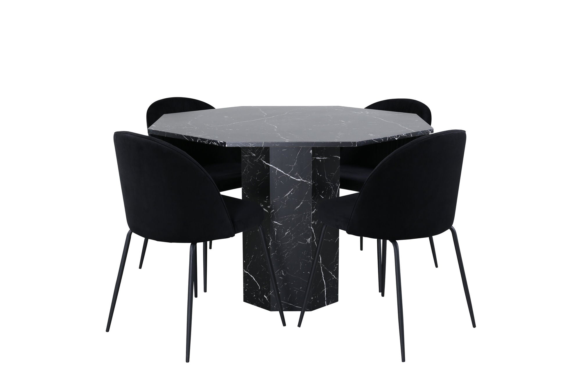 Venture Home Marbs rund spisebord , Black Black Glass Marble+Wrinkles Spisebordsstol , Black Legs , Black Velvet_4