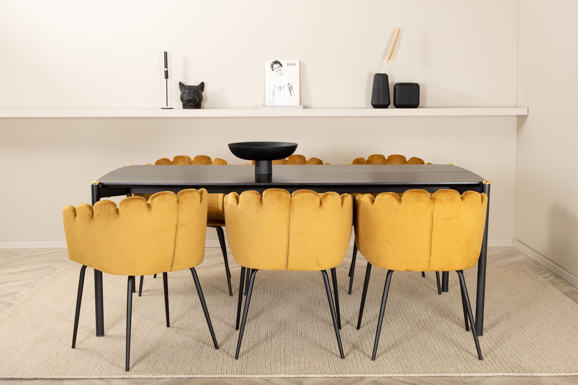 Venture Home Pelle spisebord , Black black Black+Limhamn , stol , Gold Velvet_6
