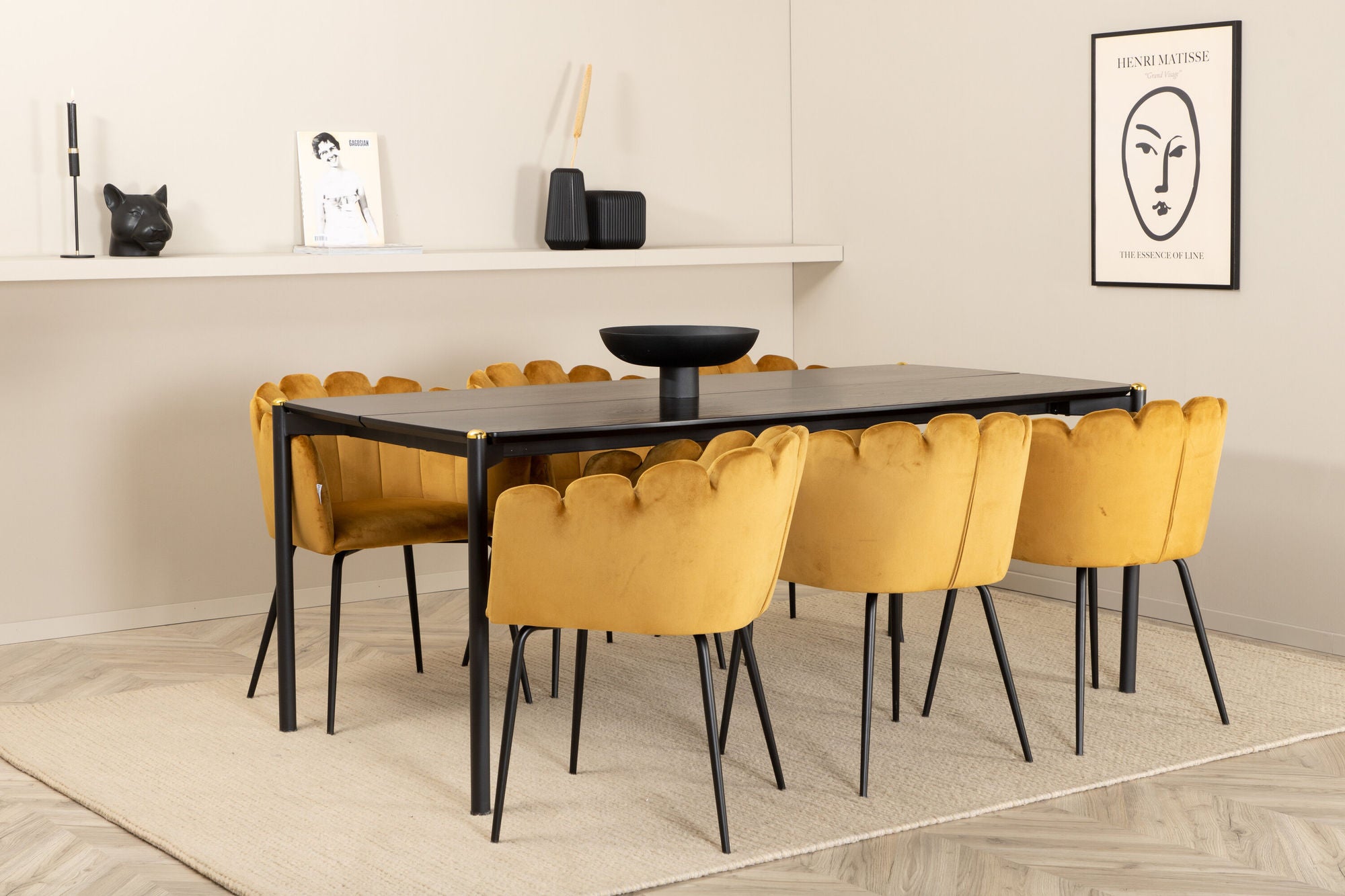 Venture Home Pelle spisebord , Black black Black+Limhamn , stol , Gold Velvet_6