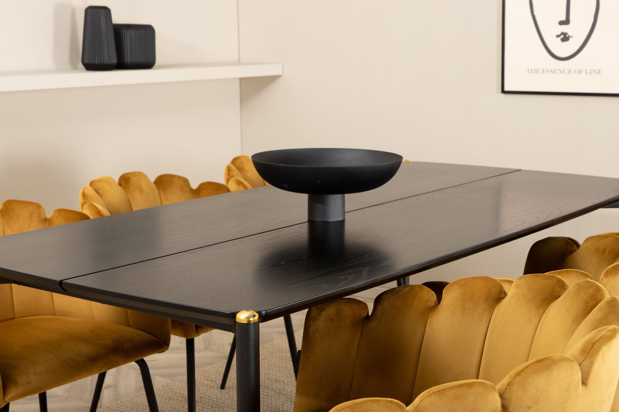 Venture Home Pelle spisebord , Black black Black+Limhamn , stol , Gold Velvet_6
