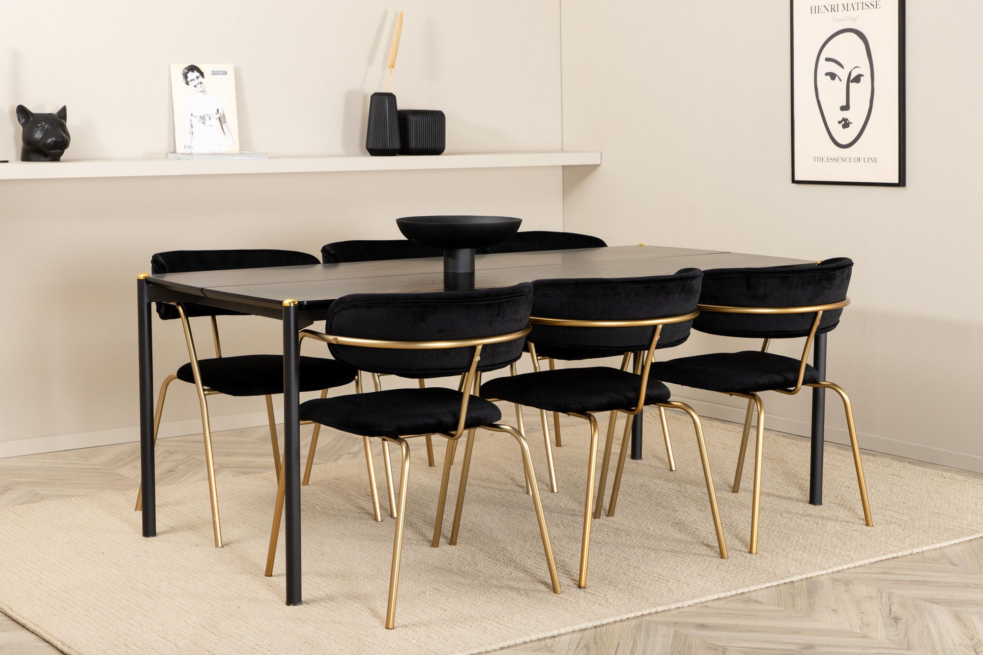 Venture Home Pelle spisebord , Black black Black+Arrow armchair , Brass Legs , Black Velvet_6