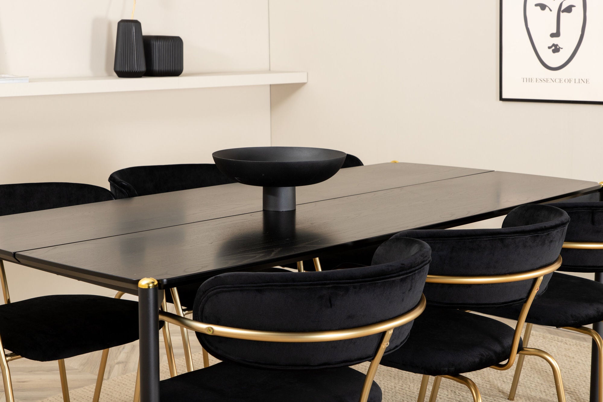 Venture Home Pelle spisebord , Black black Black+Arrow armchair , Brass Legs , Black Velvet_6