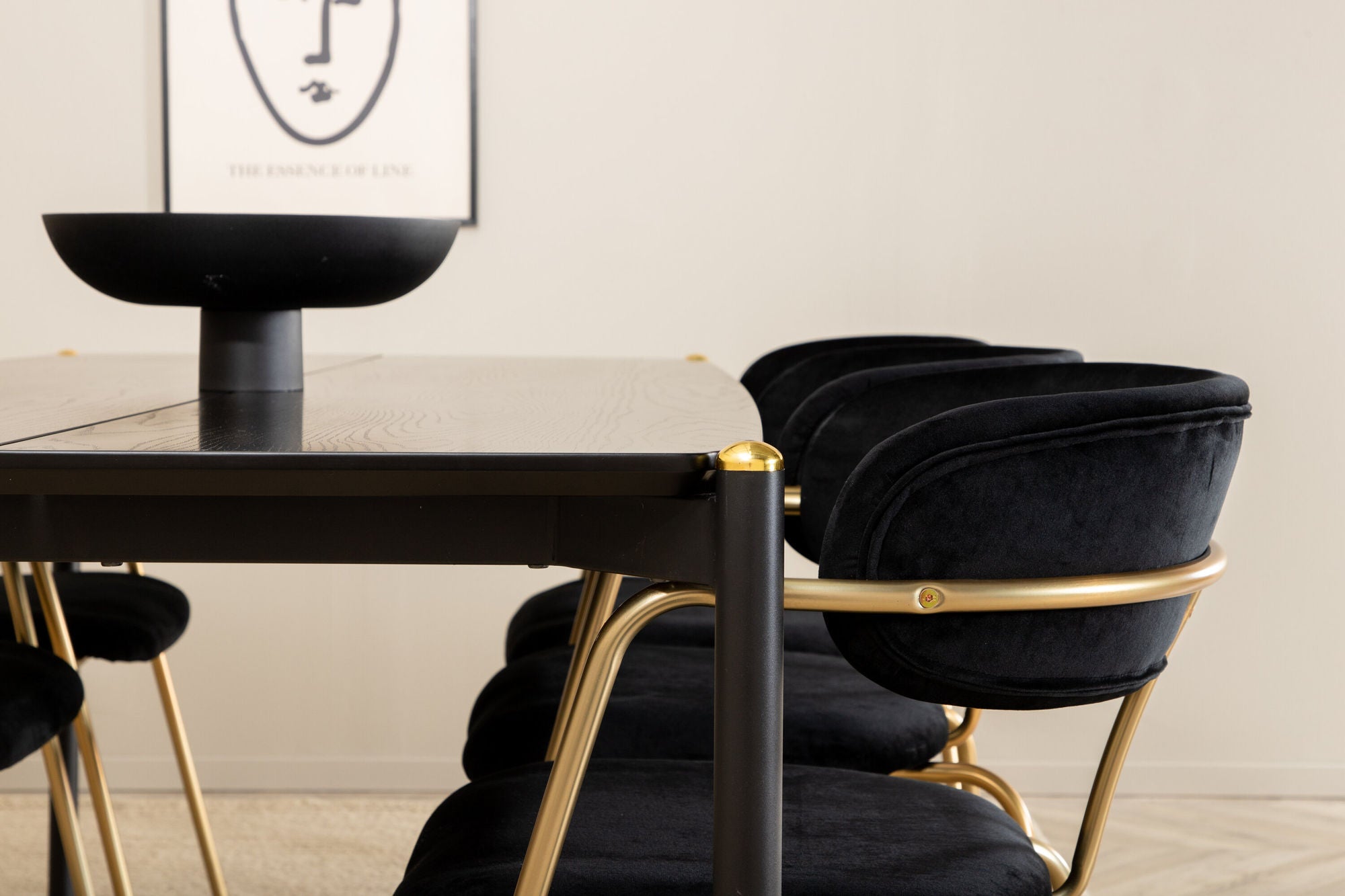 Venture Home Pelle spisebord , Black black Black+Arrow armchair , Brass Legs , Black Velvet_6