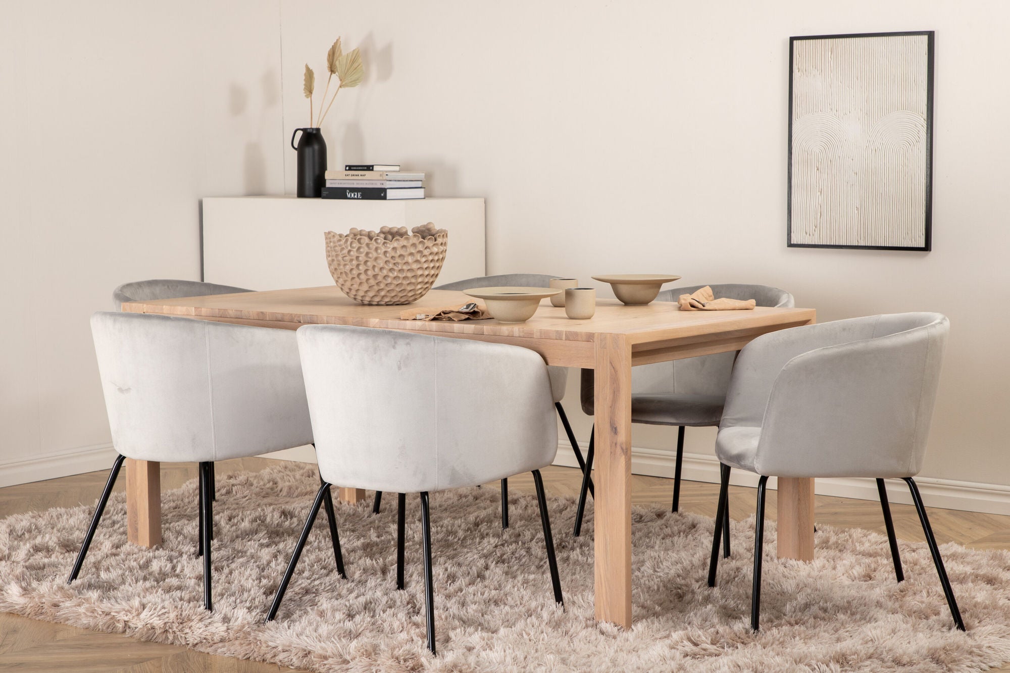 Venture Home Slider Extention bord - White Wash - 170+40+40cm +Berit stol - Black / Light Grey Velvet_6