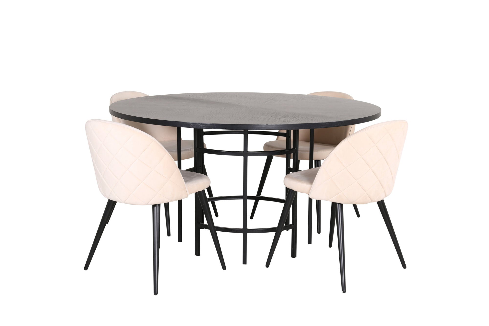 Venture Home Copenhagen - spisebord round - Black / Black+Velvet Stitches stol - Black / Beige Velvet_4