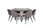 Venture Home Copenhagen - spisebord round - Black / Black+Velvet Stitches stol - Black / Grey Micro Fibre_6