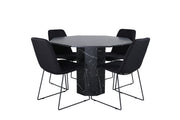 Venture Home Marbs rund spisebord , Black Black Glass Marble+Muce Spisebordsstol , Black Legs , Black Fabric_4