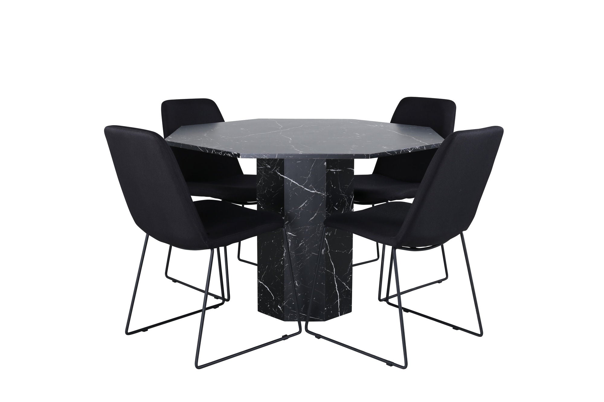 Venture Home Marbs rund spisebord , Black Black Glass Marble+Muce Spisebordsstol , Black Legs , Black Fabric_4