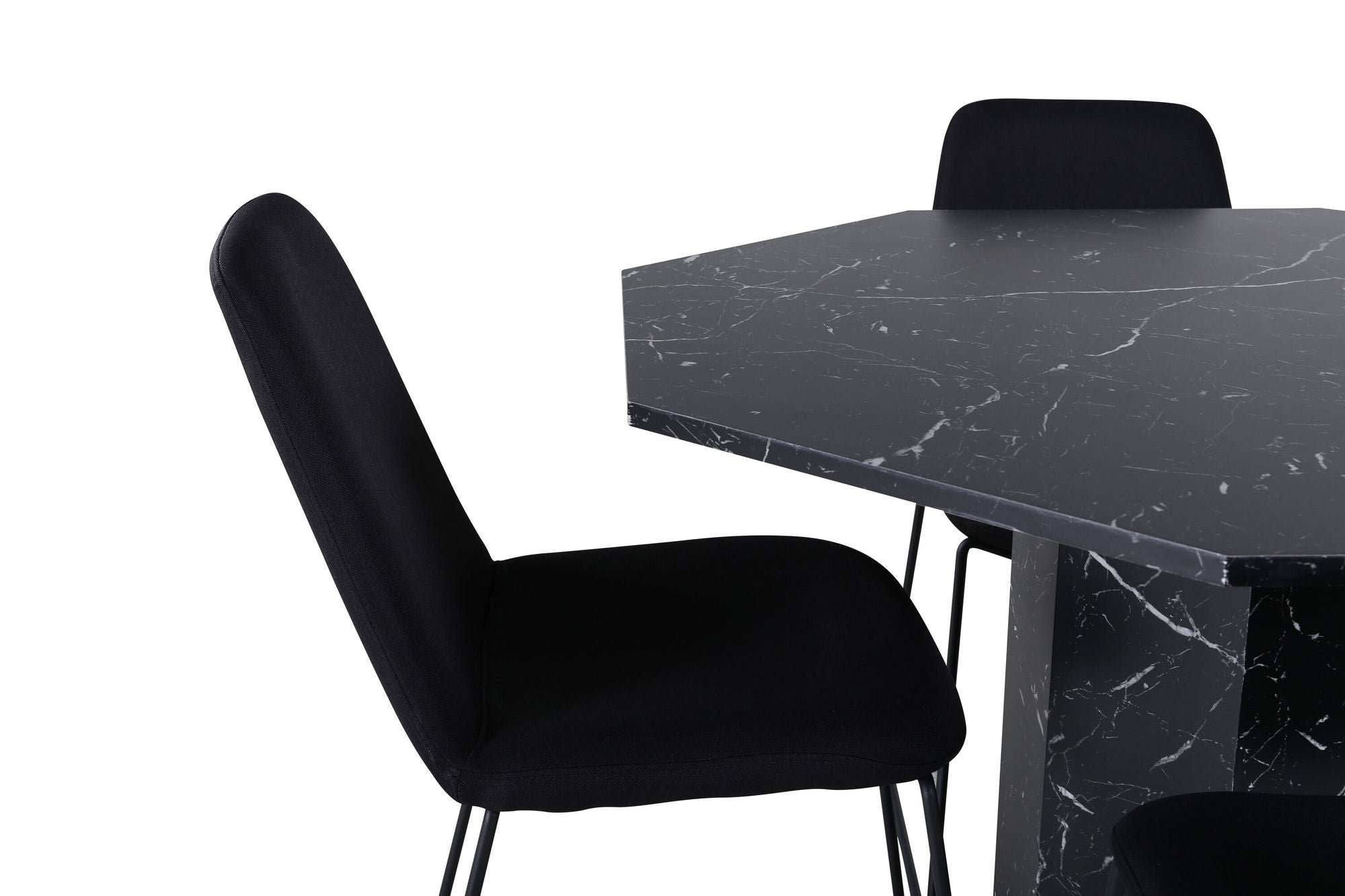 Venture Home Marbs rund spisebord , Black Black Glass Marble+Muce Spisebordsstol , Black Legs , Black Fabric_4