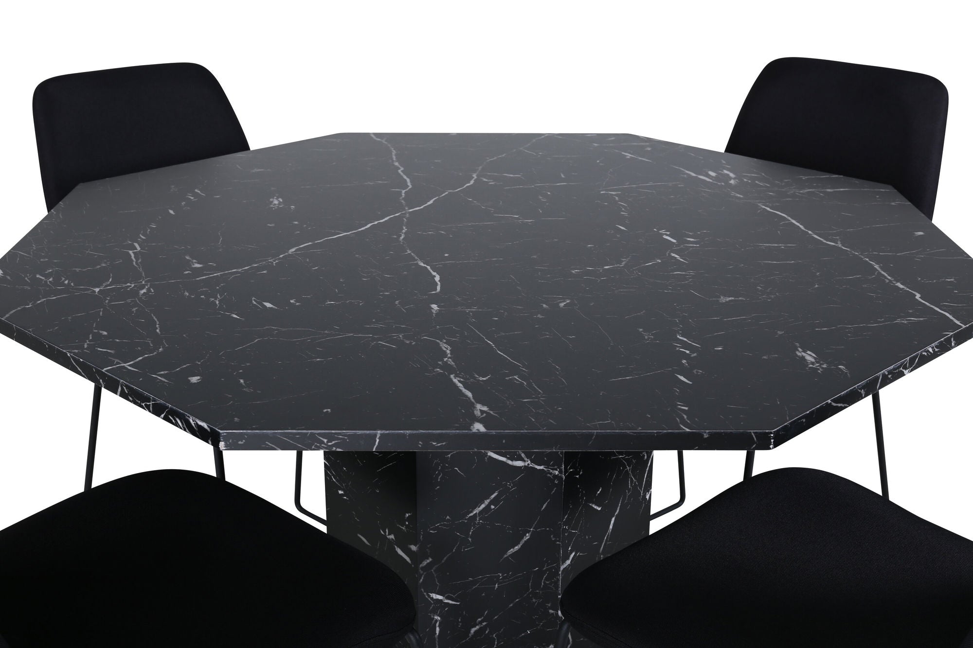Venture Home Marbs rund spisebord , Black Black Glass Marble+Muce Spisebordsstol , Black Legs , Black Fabric_4