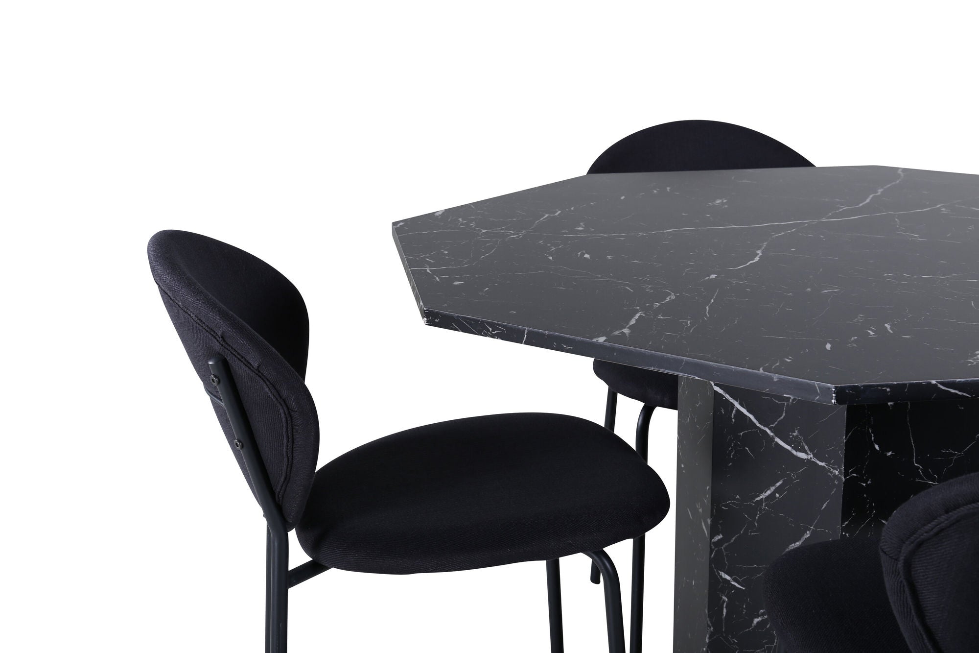 Venture Home Marbs rund spisebord , Black Black Glass Marble+Vault Spisebordsstol , Black Legs , Black Fabric_4