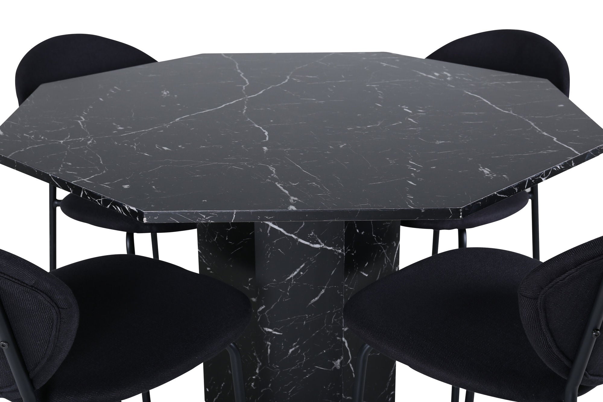 Venture Home Marbs rund spisebord , Black Black Glass Marble+Vault Spisebordsstol , Black Legs , Black Fabric_4