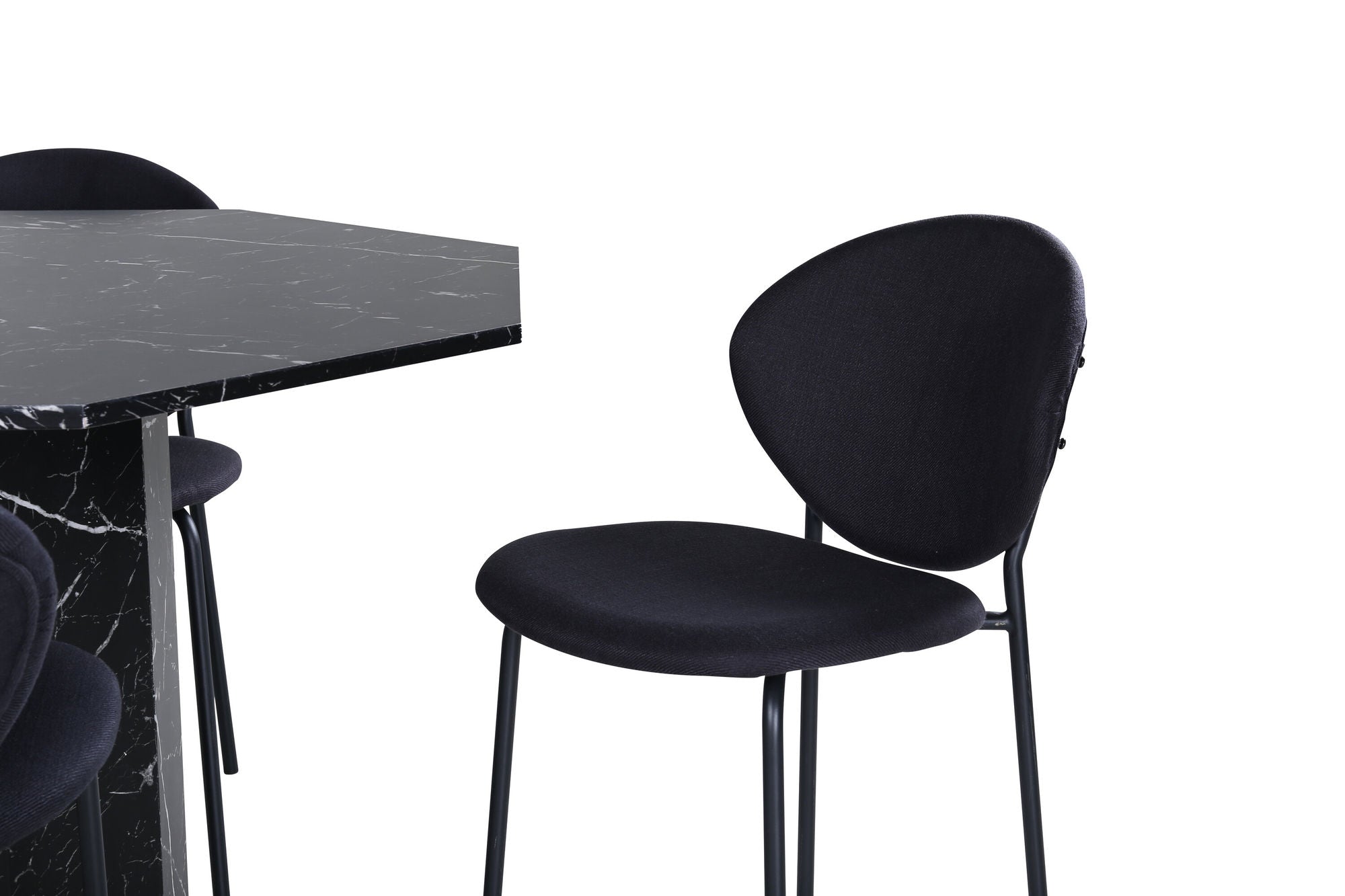 Venture Home Marbs rund spisebord , Black Black Glass Marble+Vault Spisebordsstol , Black Legs , Black Fabric_4