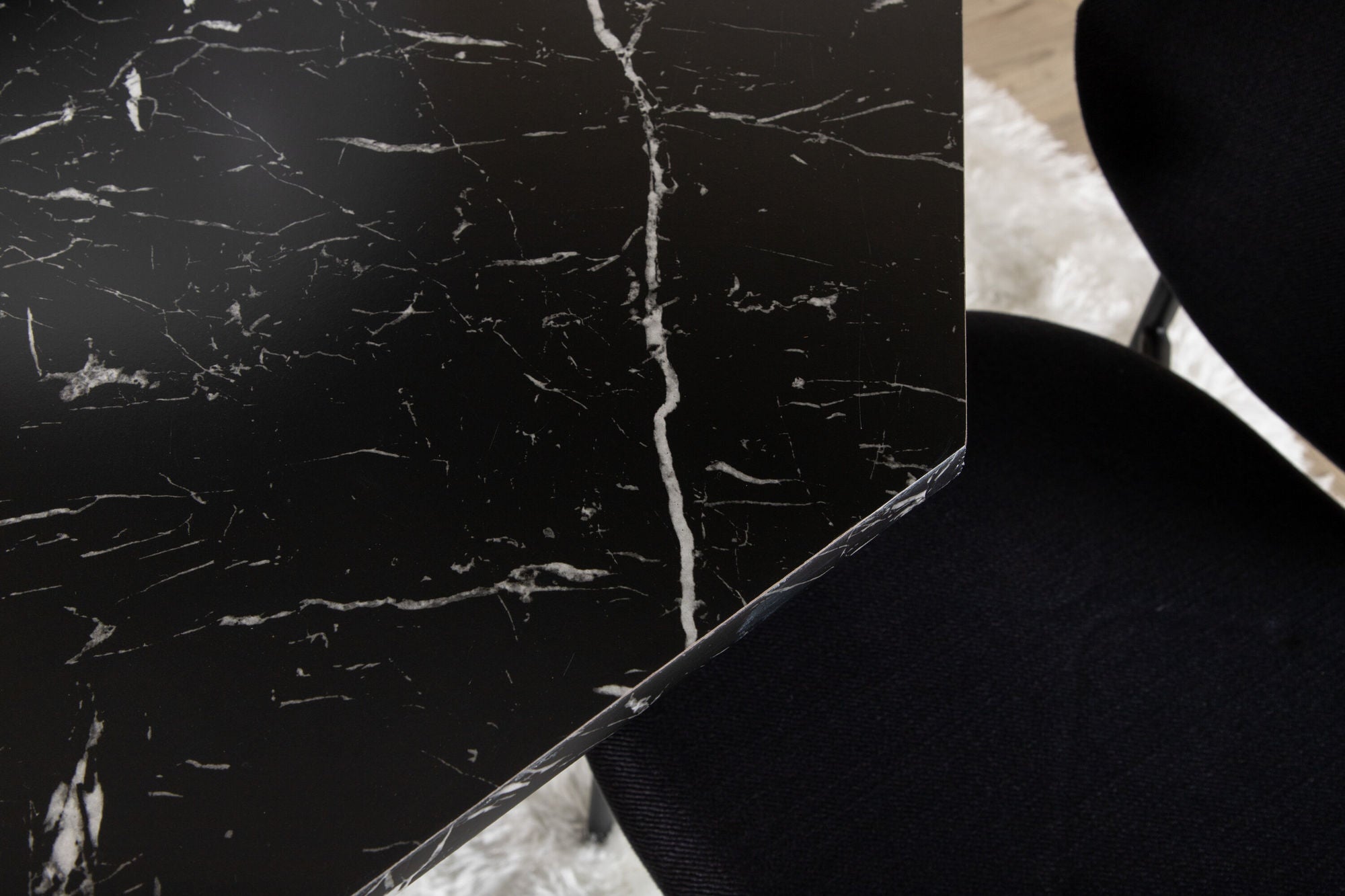 Venture Home Marbs rund spisebord , Black Black Glass Marble+Vault Spisebordsstol , Black Legs , Black Fabric_4