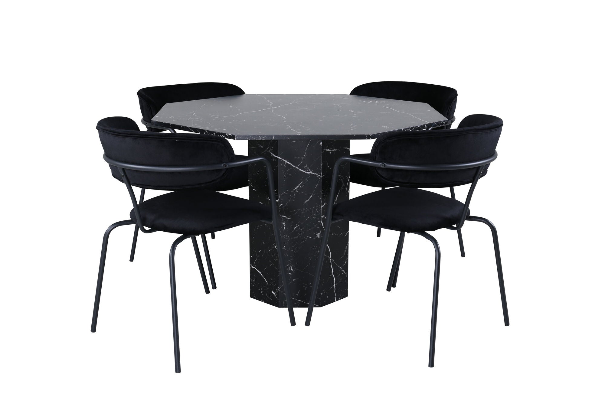 Venture Home Marbs rund spisebord , Black Black Glass Marble+Arrow armchair , Black Legs , Black Velvet_4
