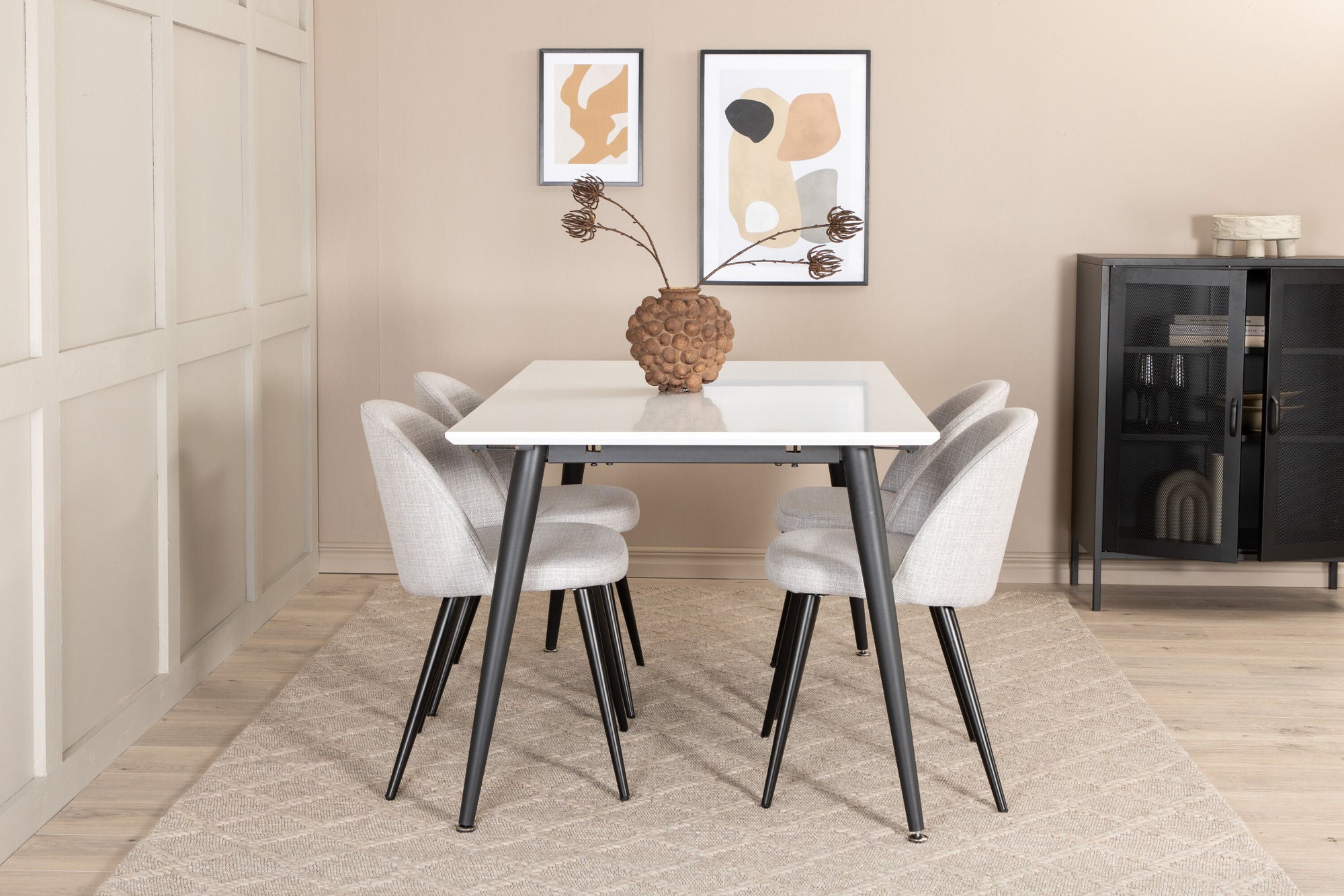 Venture Home Jimmy spisebord , Black White HPL+Velvet Dining Chiar , Black legs , Light GreyFabric_4