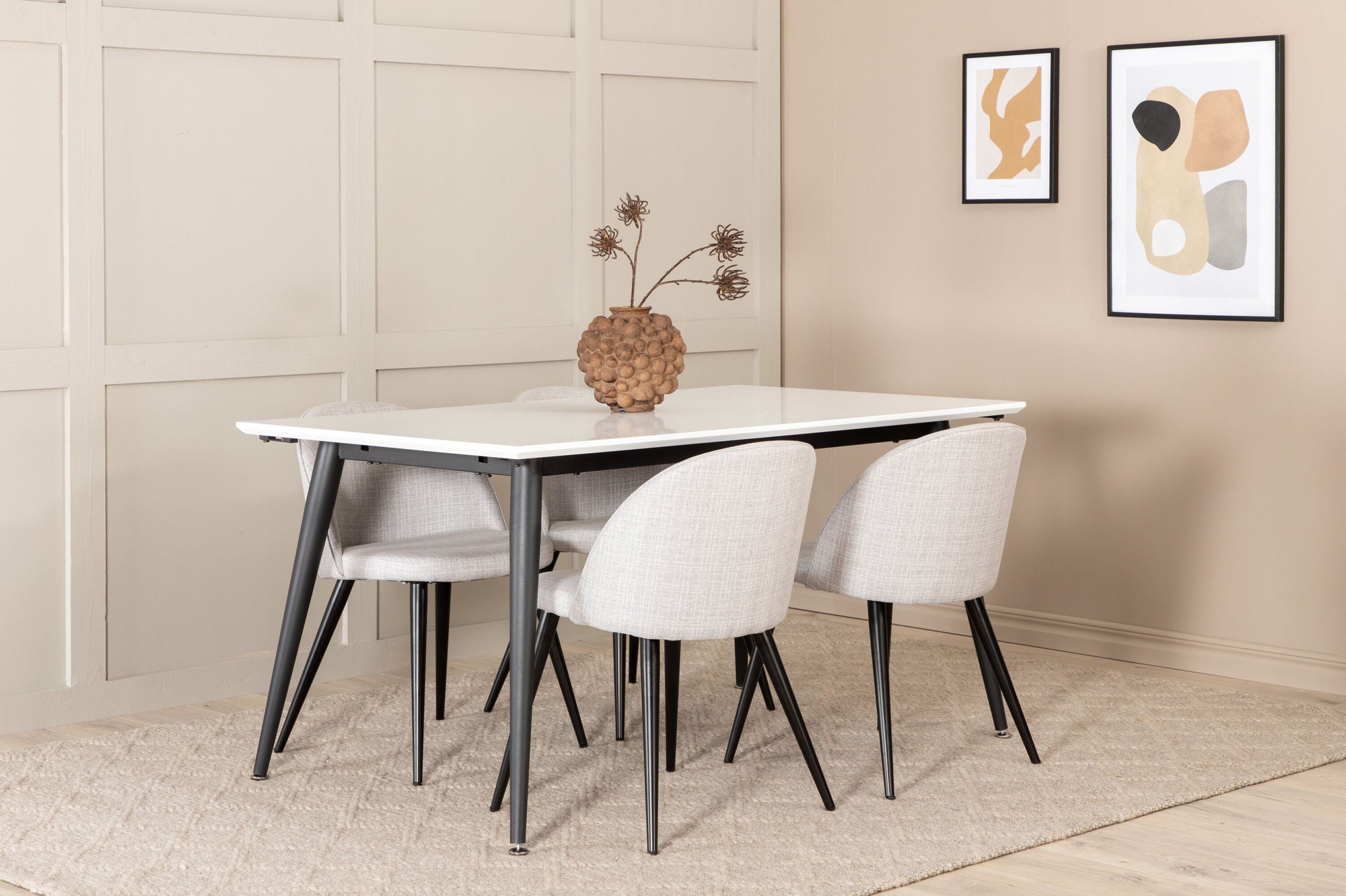 Venture Home Jimmy spisebord , Black White HPL+Velvet Dining Chiar , Black legs , Light GreyFabric_4