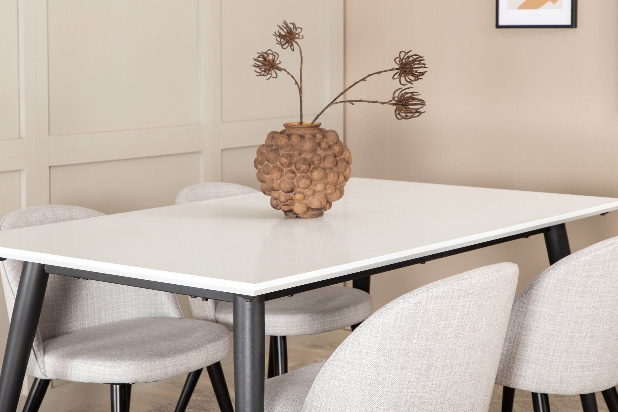 Venture Home Jimmy spisebord , Black White HPL+Velvet Dining Chiar , Black legs , Light GreyFabric_4