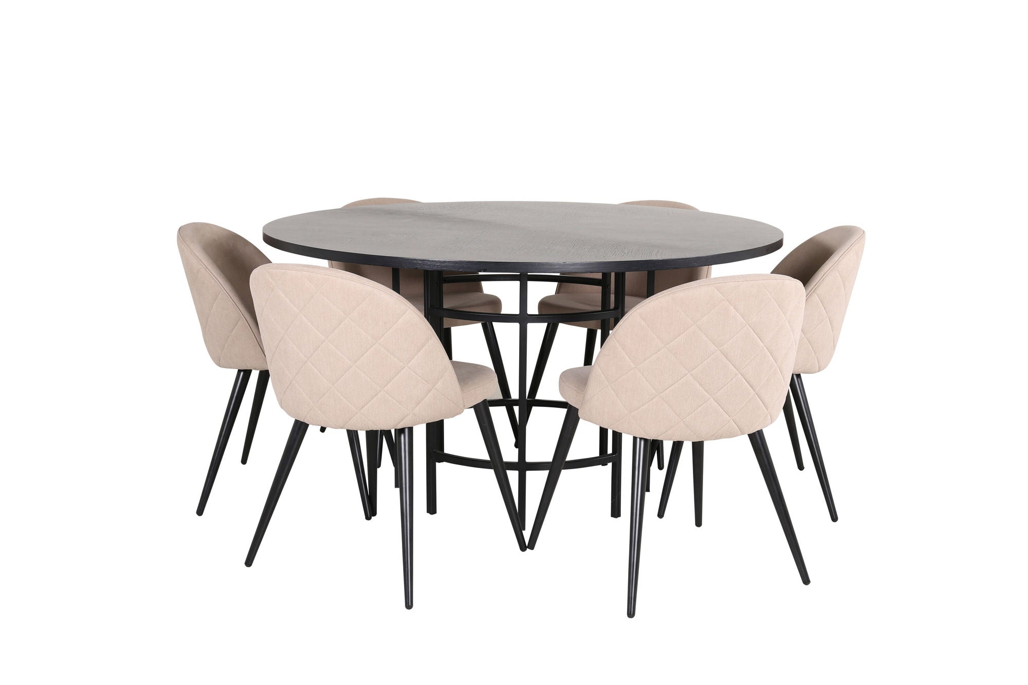 Venture Home Copenhagen - spisebord round - Black / Black+Velvet Stitches stol - Black / Beige Fabric (Polyester linen )_6