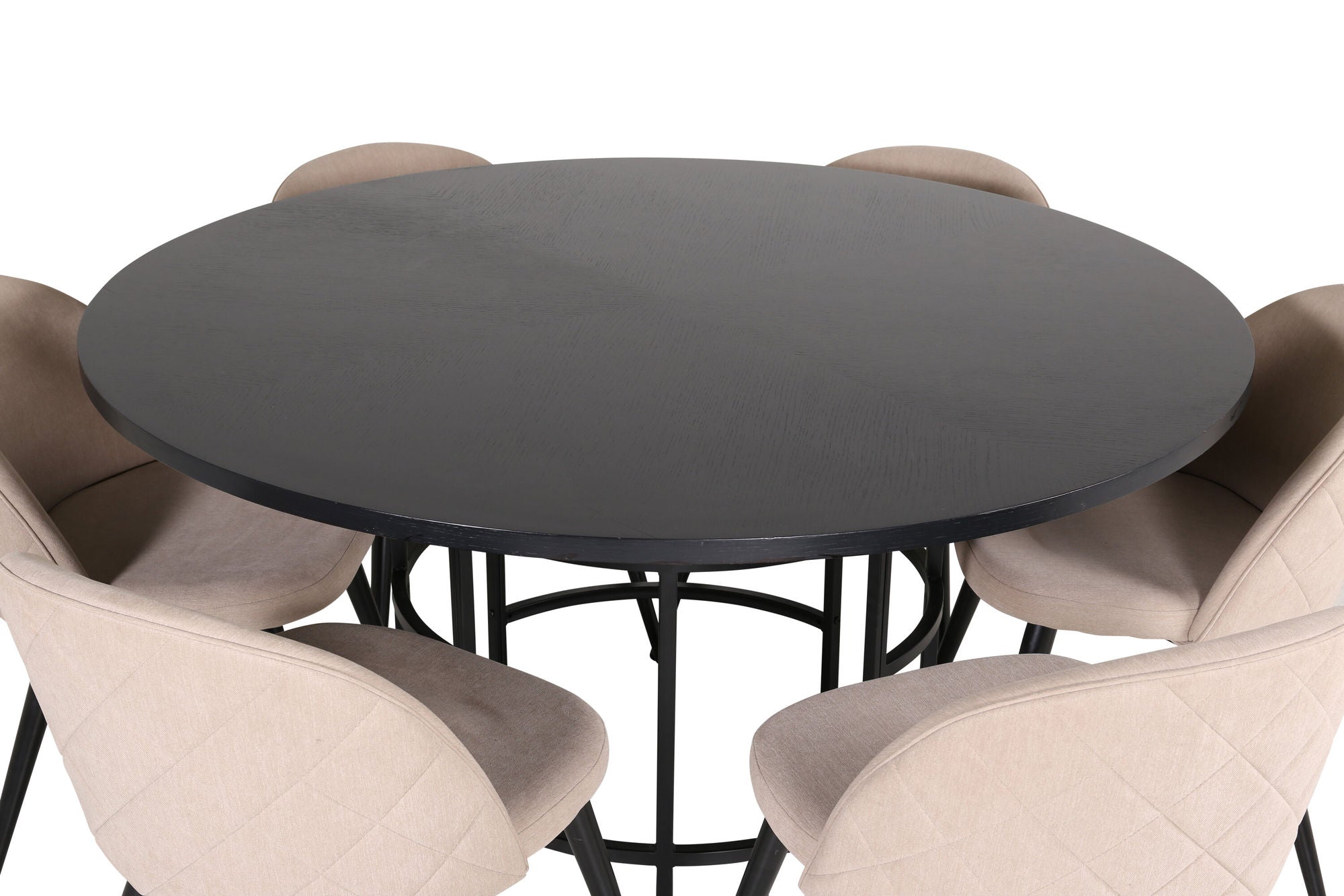 Venture Home Copenhagen - spisebord round - Black / Black+Velvet Stitches stol - Black / Beige Fabric (Polyester linen )_6