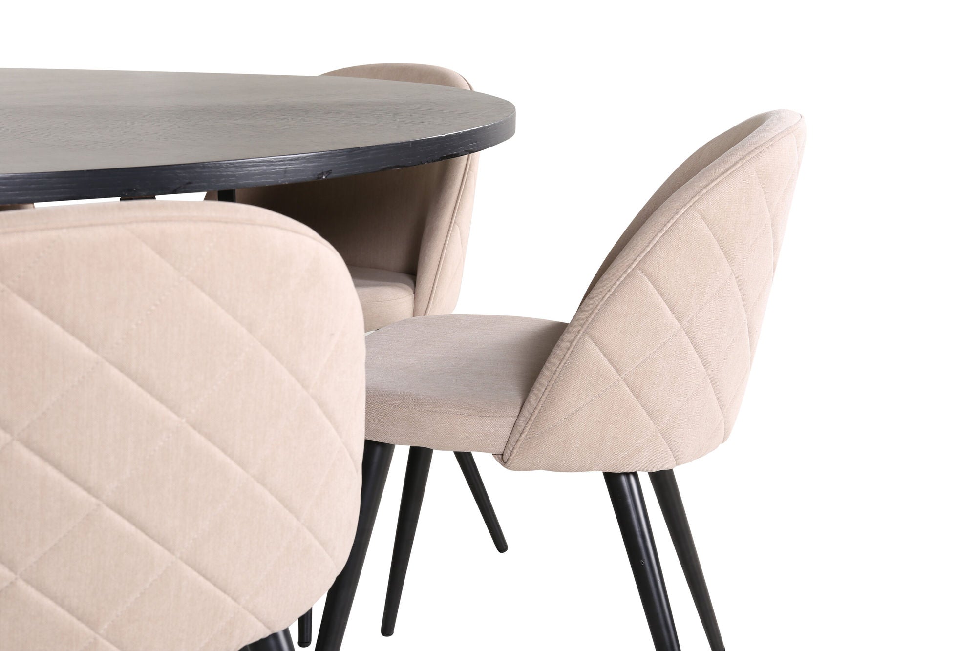 Venture Home Copenhagen - spisebord round - Black / Black+Velvet Stitches stol - Black / Beige Fabric (Polyester linen )_6