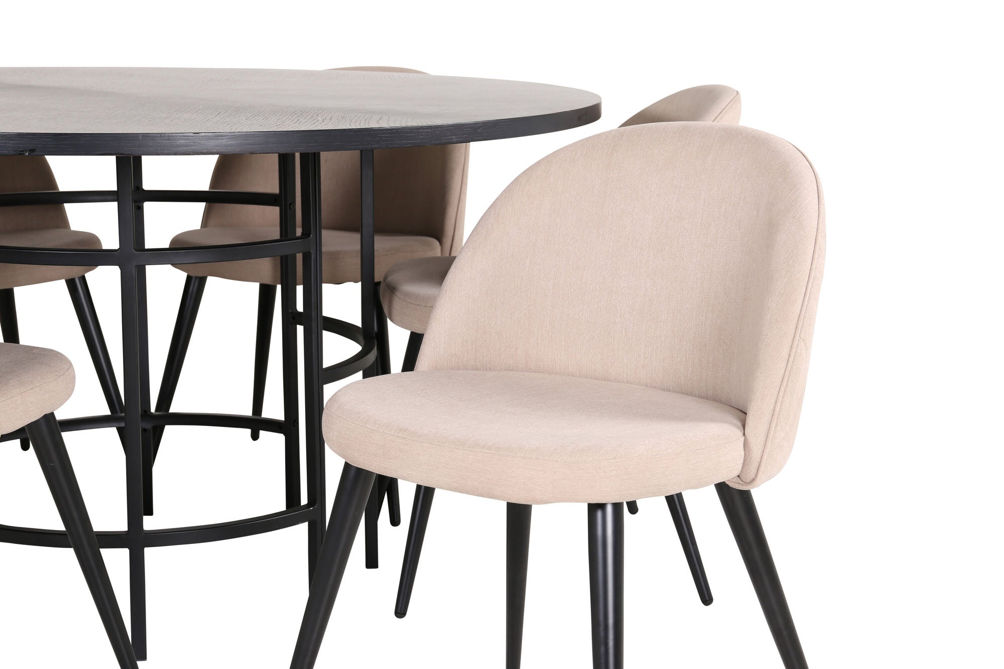 Venture Home Copenhagen - spisebord round - Black / Black+Velvet Stitches stol - Black / Beige Fabric (Polyester linen )_6