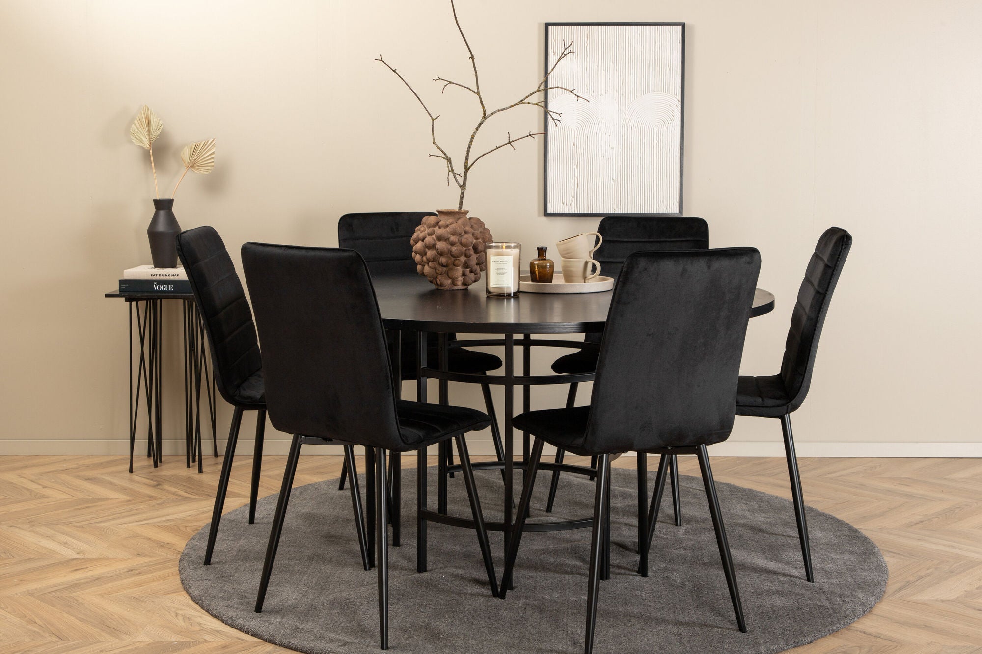Venture Home Copenhagen - spisebord round - Black / Black+Windu Lyx stol - Black / Black Velvet_6