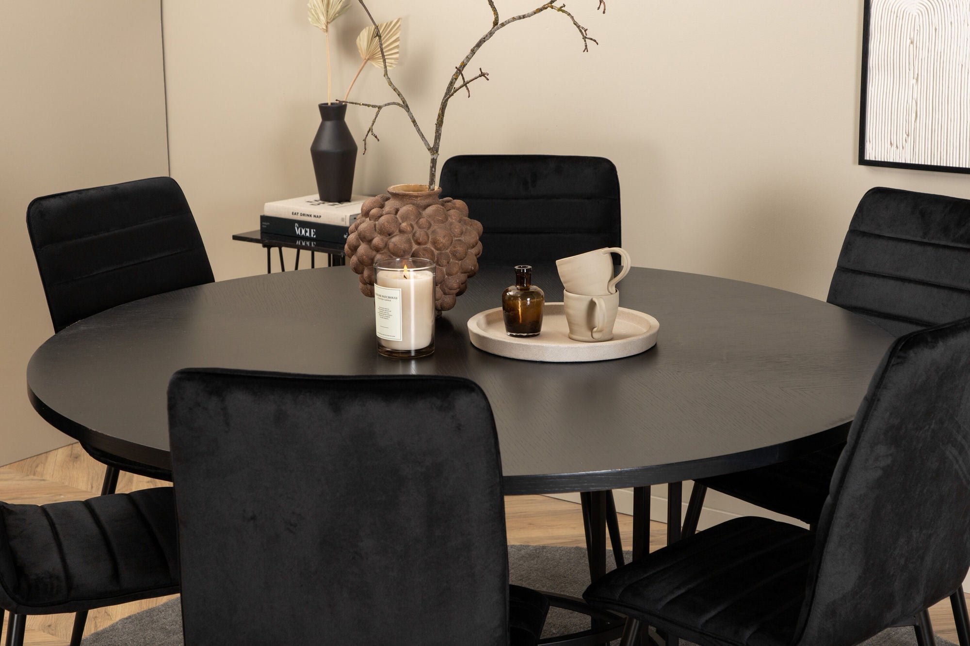 Venture Home Copenhagen - spisebord round - Black / Black+Windu Lyx stol - Black / Black Velvet_6