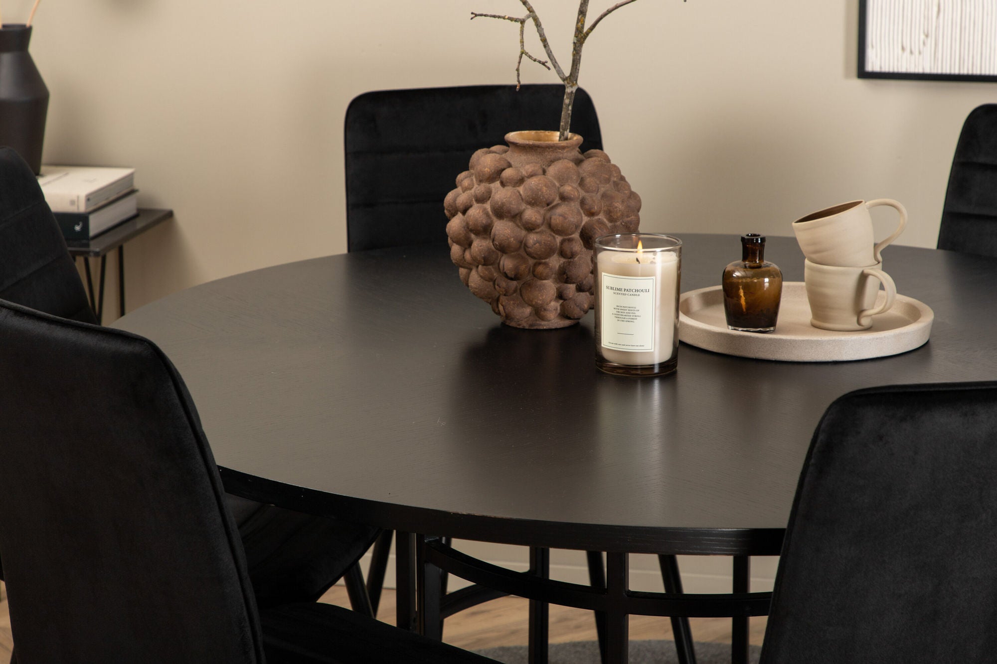 Venture Home Copenhagen - spisebord round - Black / Black+Windu Lyx stol - Black / Black Velvet_6