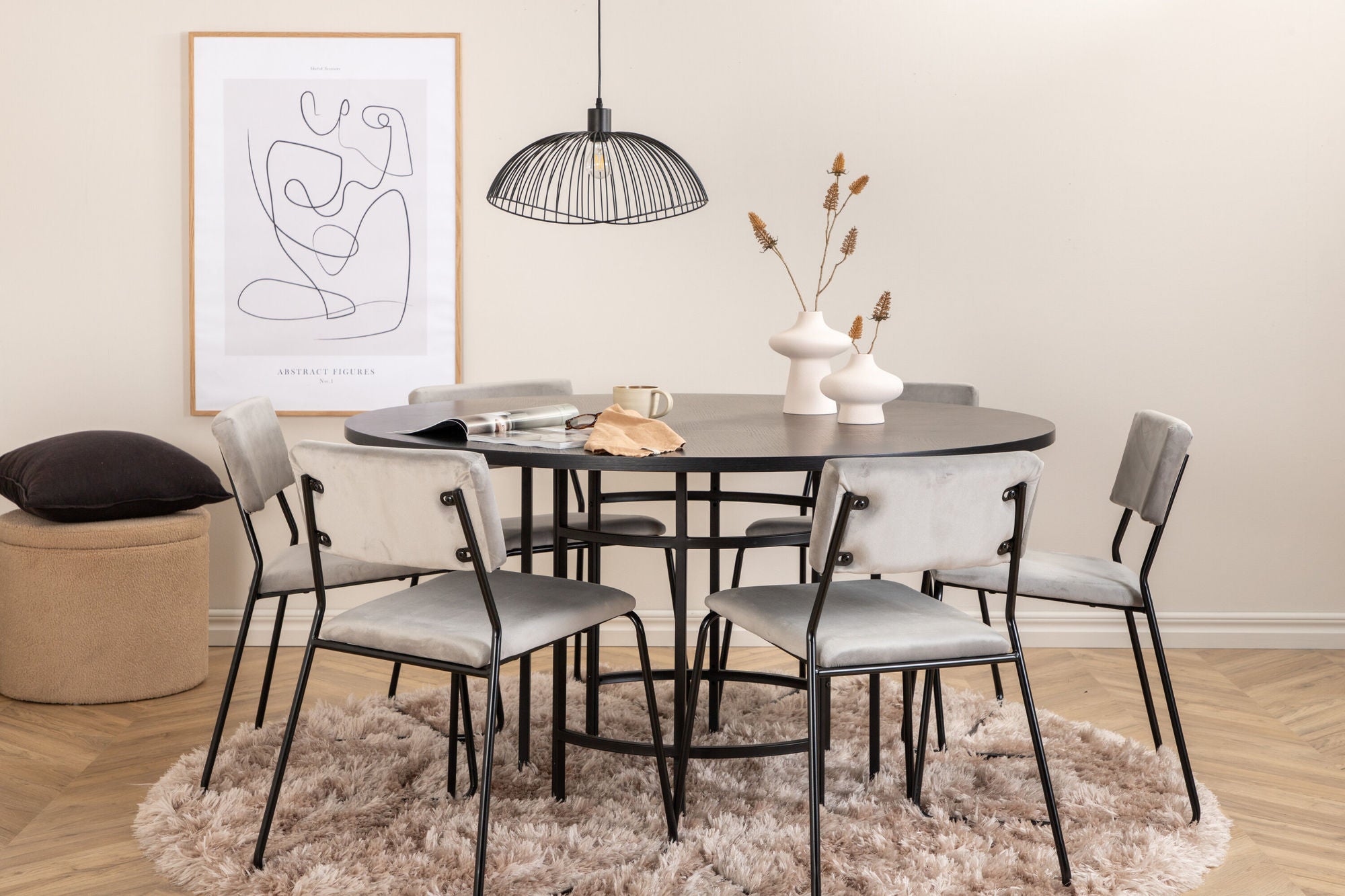 Venture Home Copenhagen - spisebord round - Black / Black+Kenth stol - Black / Light Grey Velvet_6