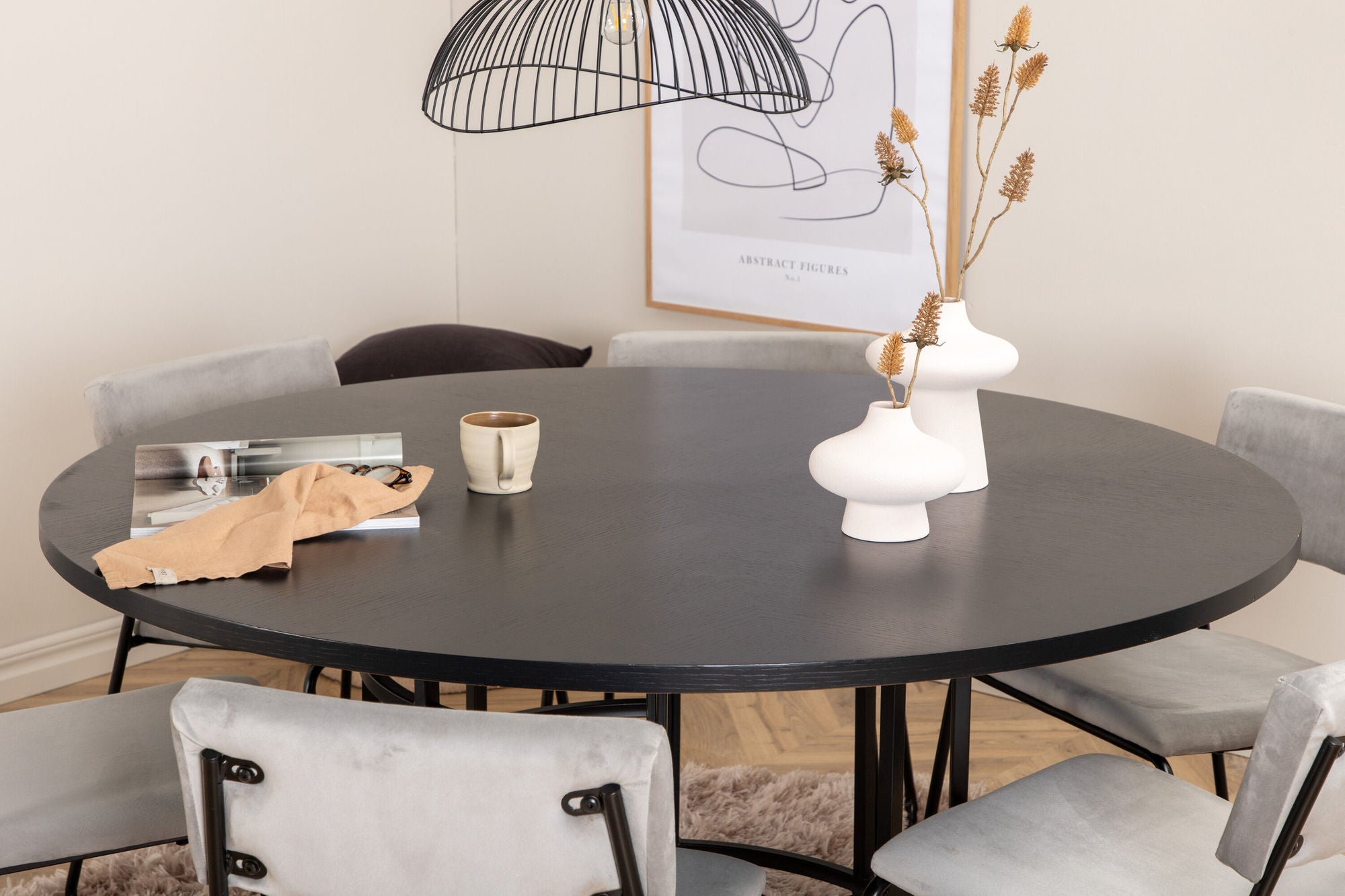 Venture Home Copenhagen - spisebord round - Black / Black+Kenth stol - Black / Light Grey Velvet_6