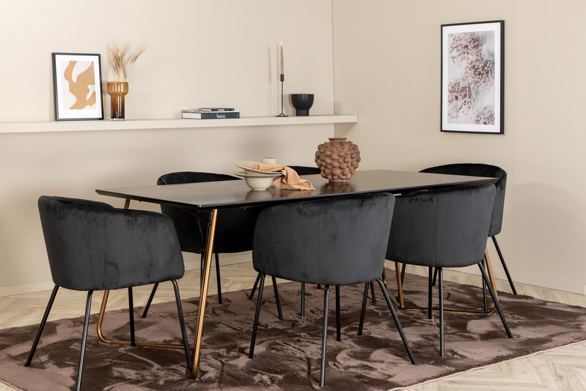 Venture Home Petra spisebord , Distressed Copper Black Veneer+Berit stol , Black Black Velvet_6