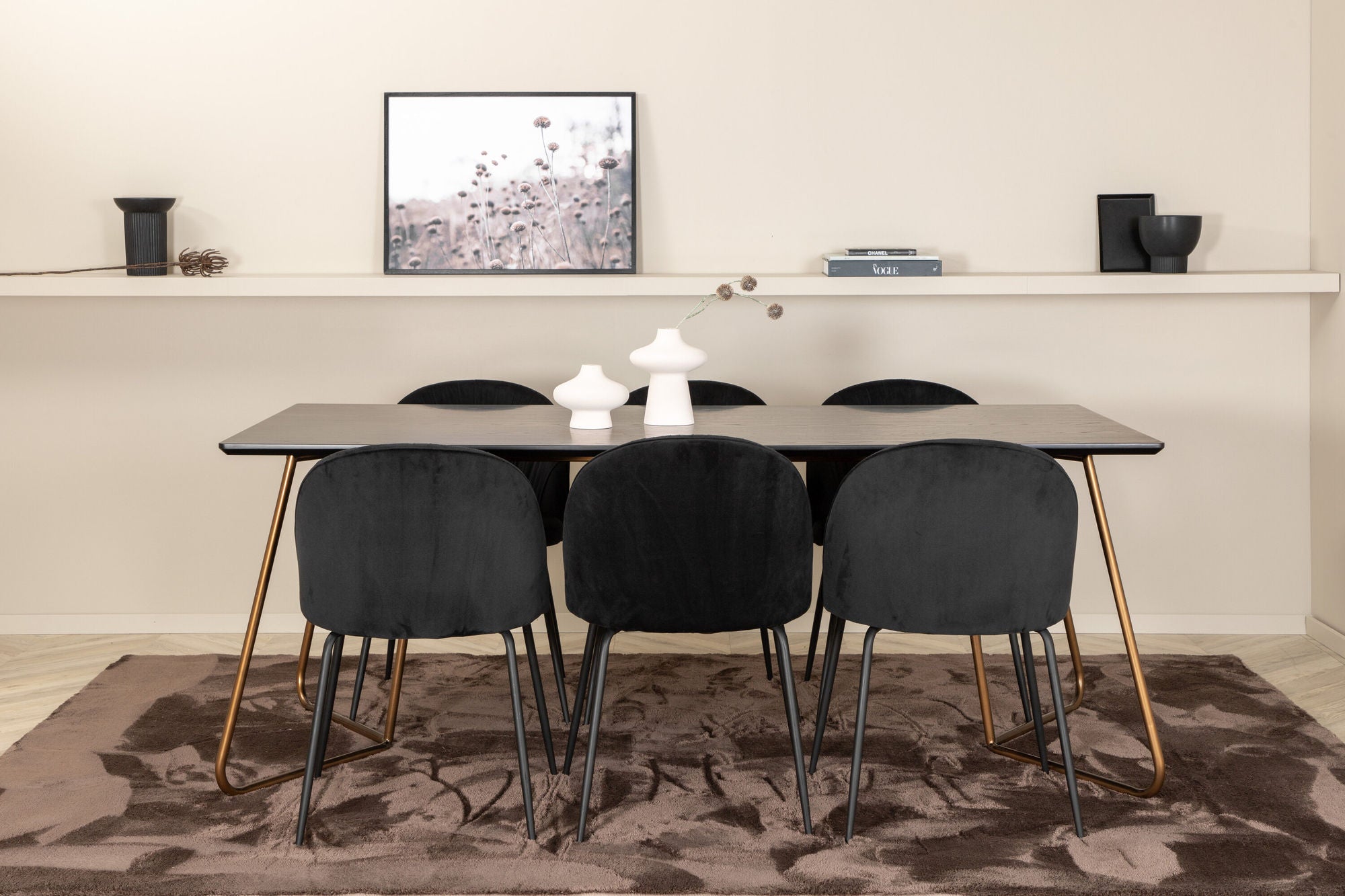 Venture Home Petra spisebord , Distressed Copper Black Veneer+Wrinkles Spisebordsstol , Black Legs , Black Velvet_6