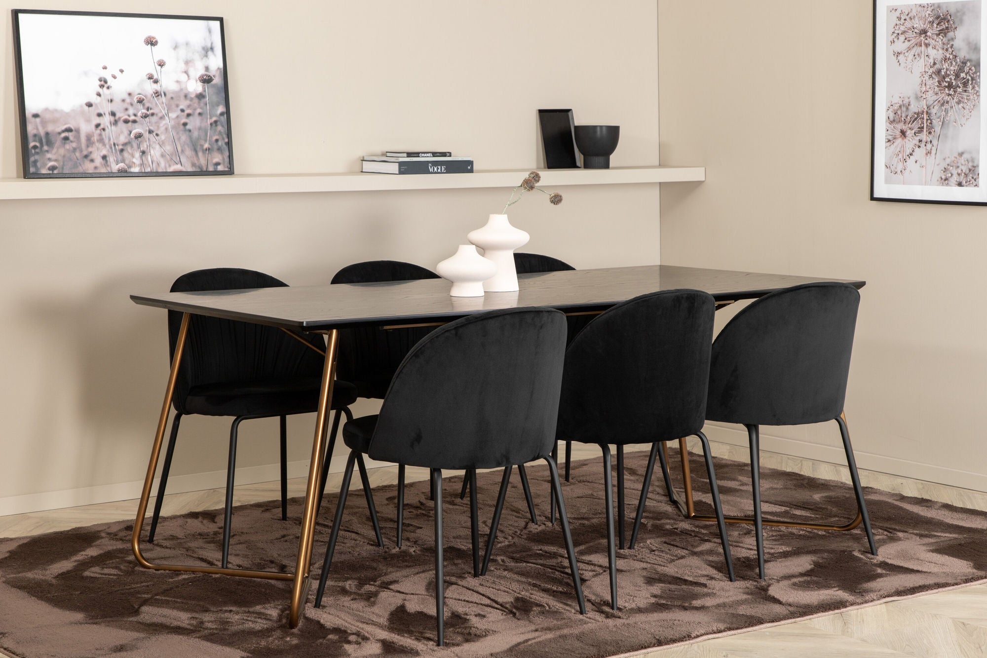 Venture Home Petra spisebord , Distressed Copper Black Veneer+Wrinkles Spisebordsstol , Black Legs , Black Velvet_6