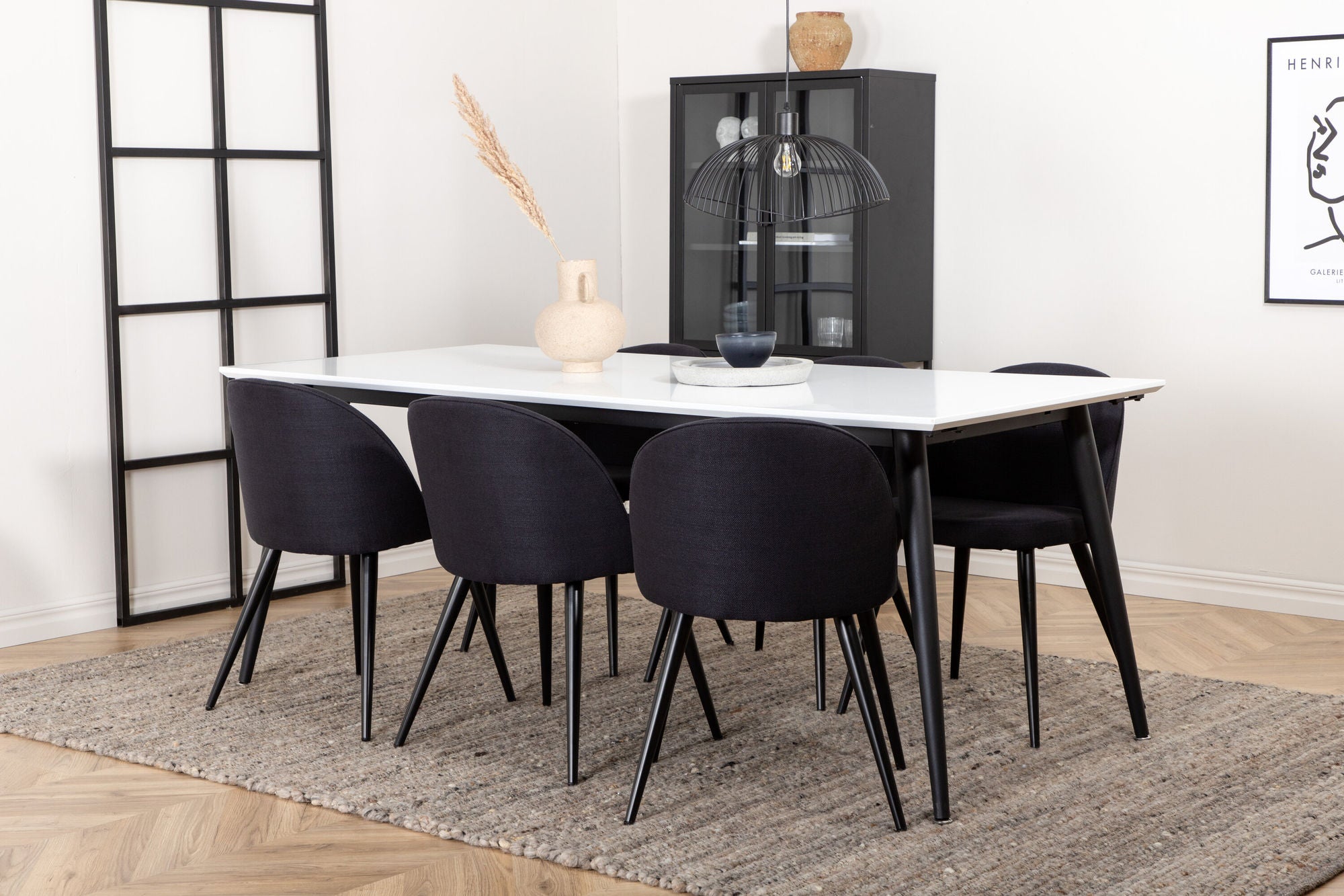 Venture Home Jimmy spisebord , Black White HPL+Velvet Dining Chiar , Black legs, Black Fabric_6