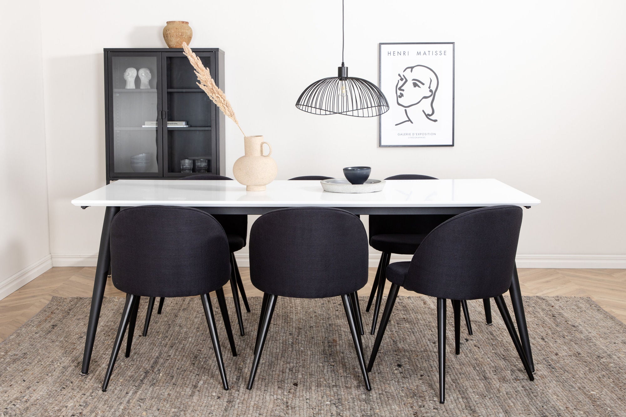 Venture Home Jimmy spisebord , Black White HPL+Velvet Dining Chiar , Black legs, Black Fabric_6