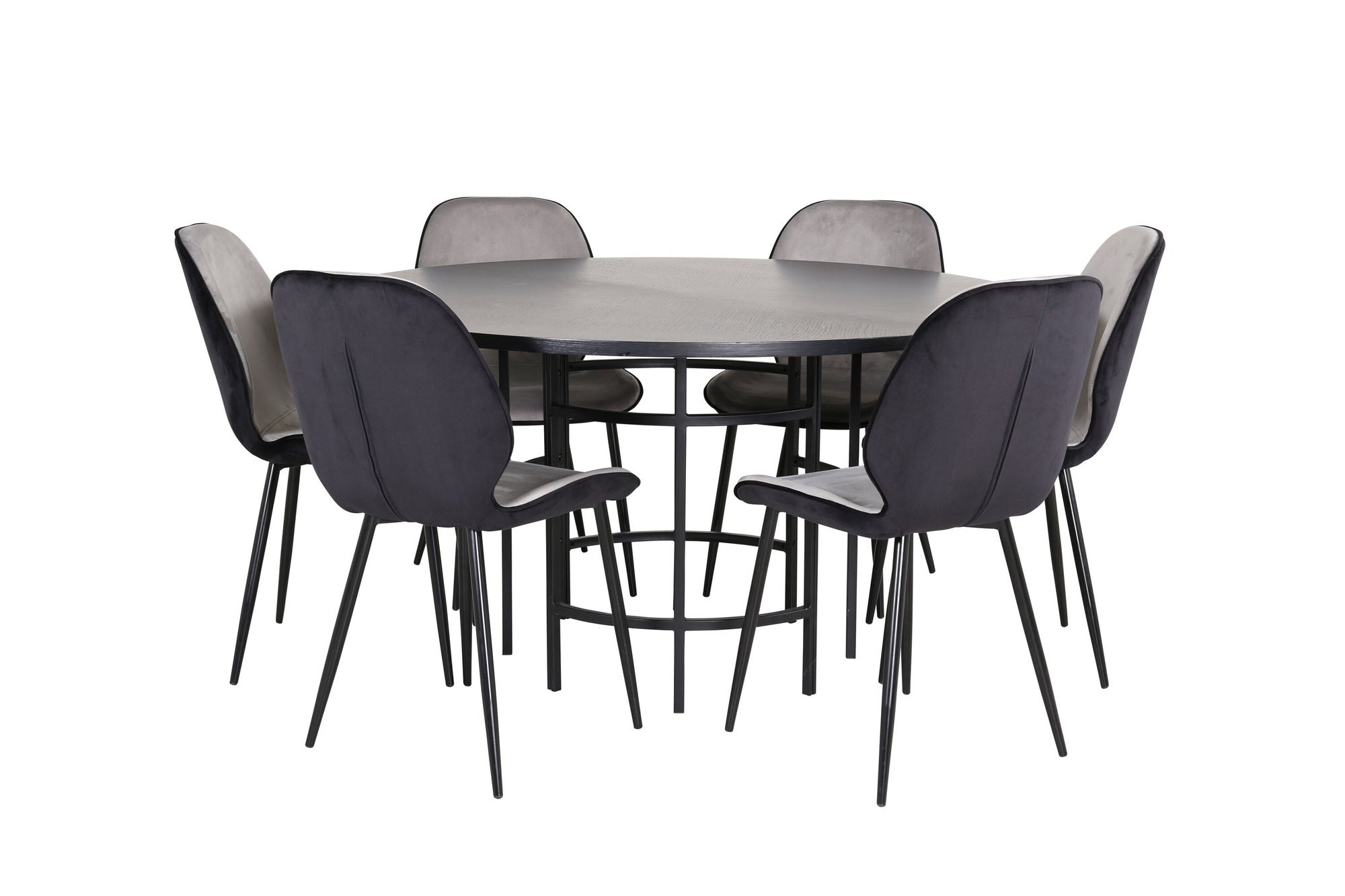 Venture Home Copenhagen - spisebord round - Black / Black+Emma stol - Black / Black and Light Grey Black Velvet in Back Grey Velvet in front_6