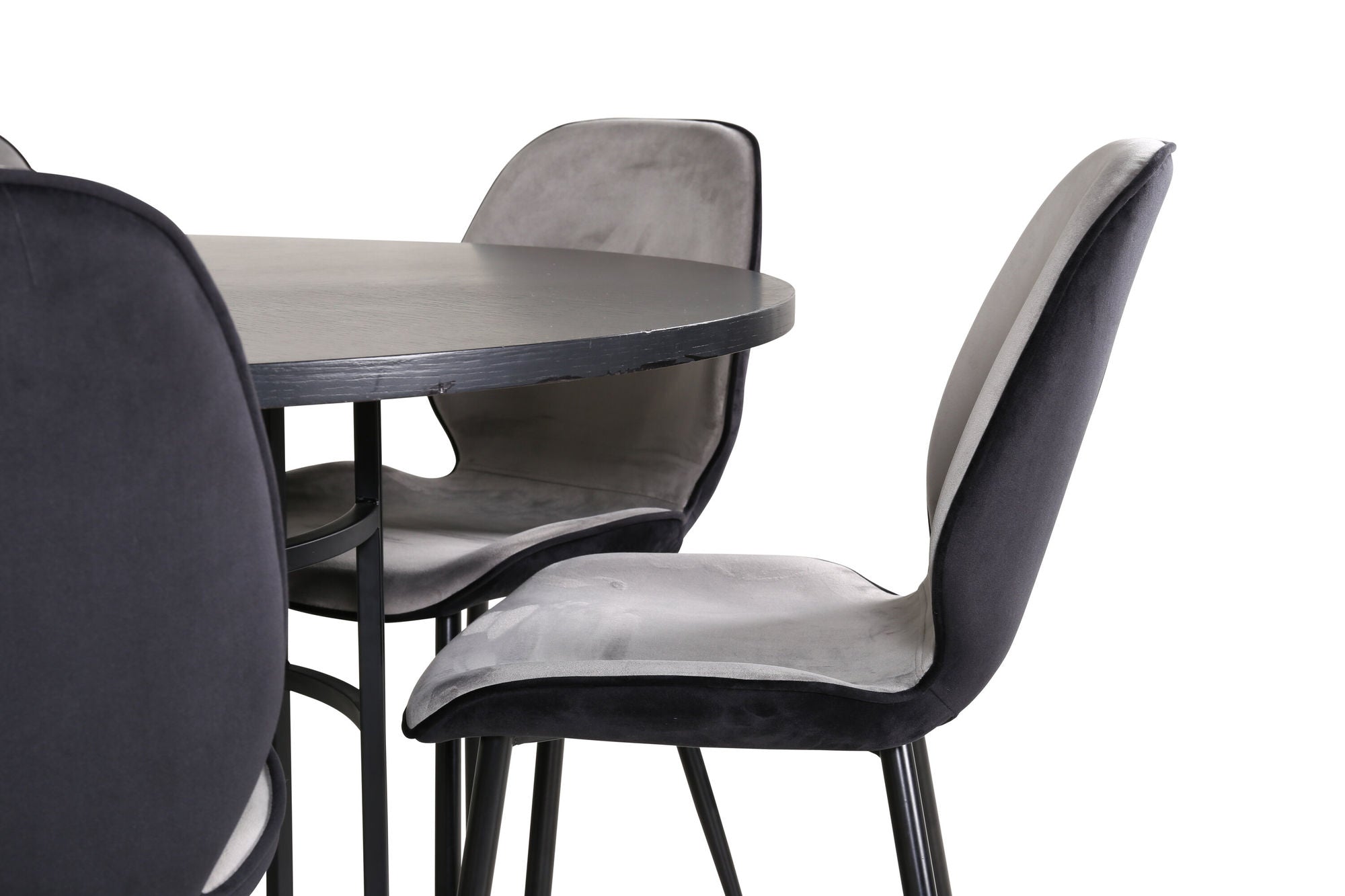 Venture Home Copenhagen - spisebord round - Black / Black+Emma stol - Black / Black and Light Grey Black Velvet in Back Grey Velvet in front_6