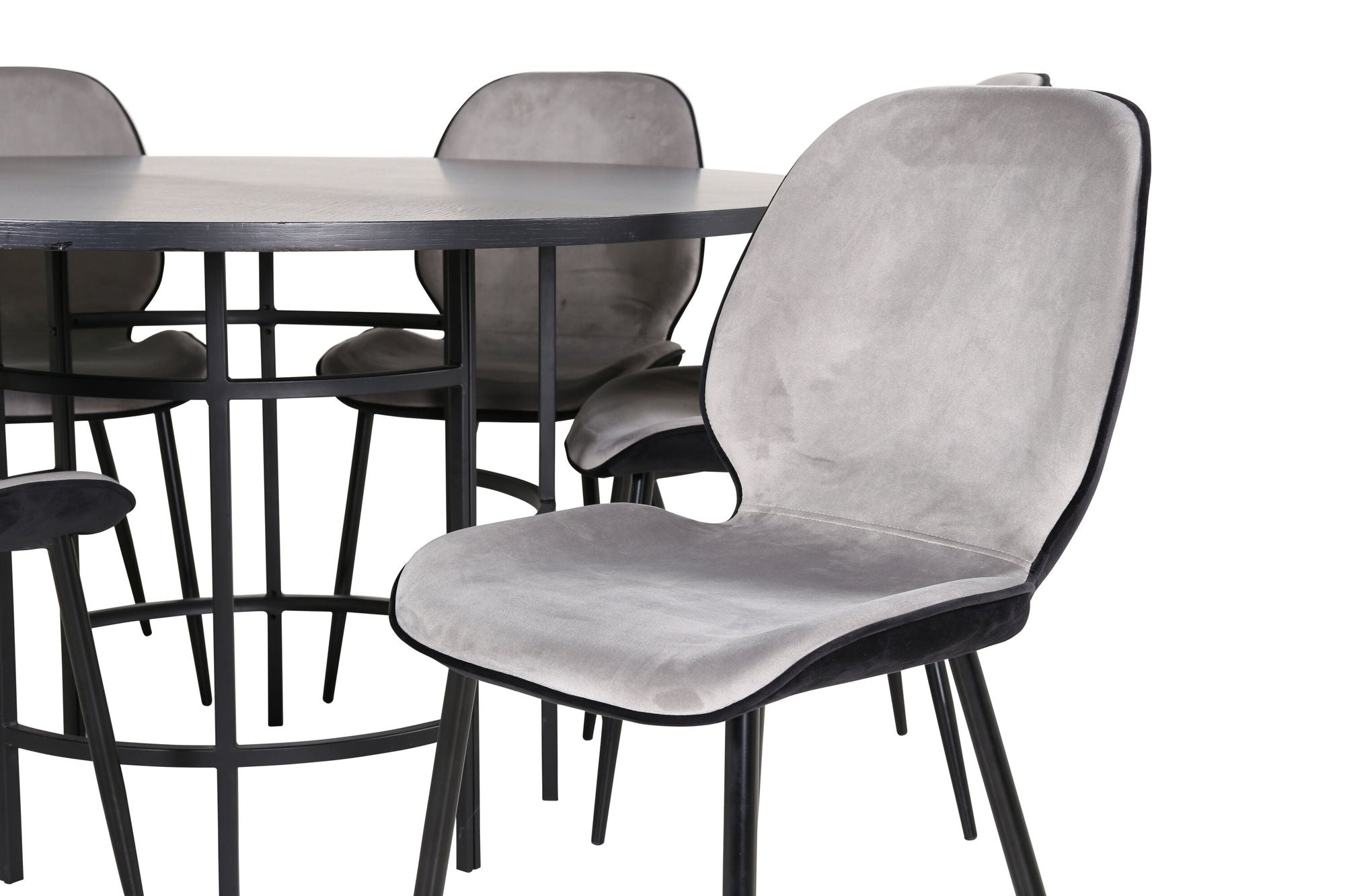 Venture Home Copenhagen - spisebord round - Black / Black+Emma stol - Black / Black and Light Grey Black Velvet in Back Grey Velvet in front_6