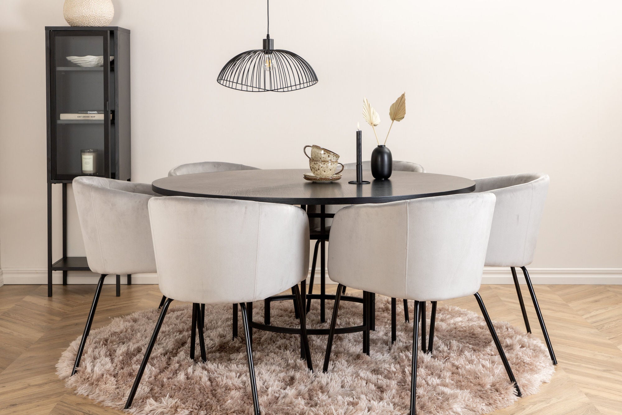 Venture Home Copenhagen - spisebord round - Black / Black+Berit stol - Black / Light Grey Velvet_6