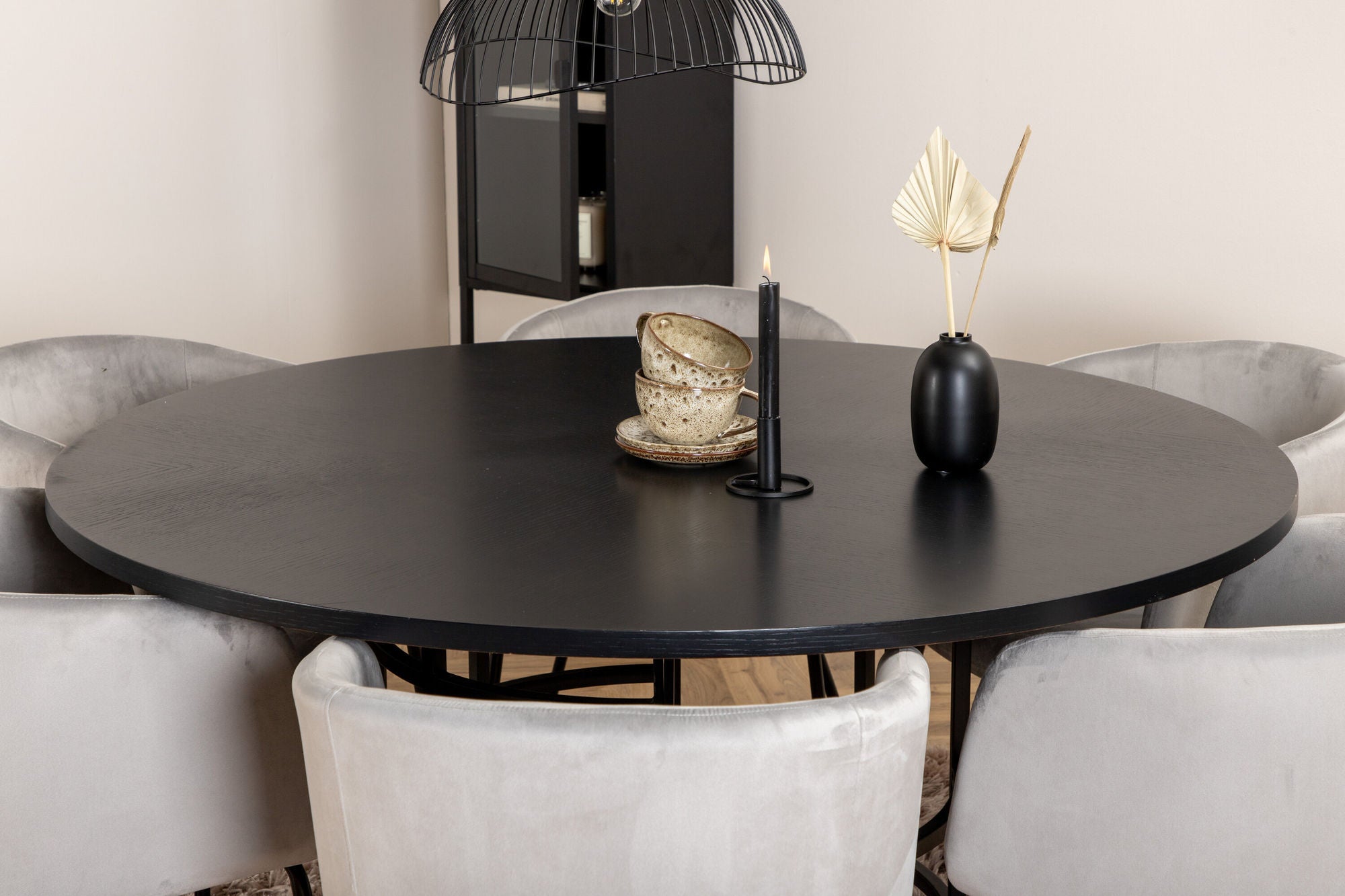 Venture Home Copenhagen - spisebord round - Black / Black+Berit stol - Black / Light Grey Velvet_6