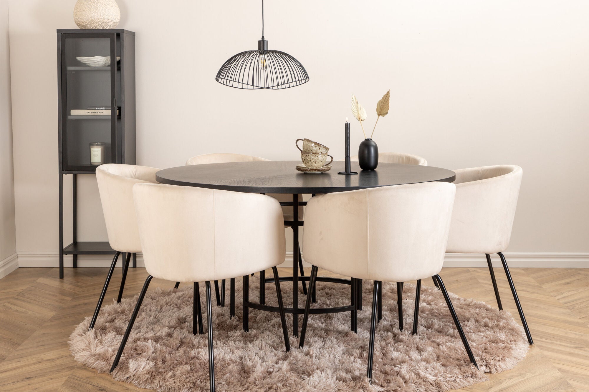 Venture Home Copenhagen - spisebord round - Black / Black+Berit stol - Black / Beige Velvet_6