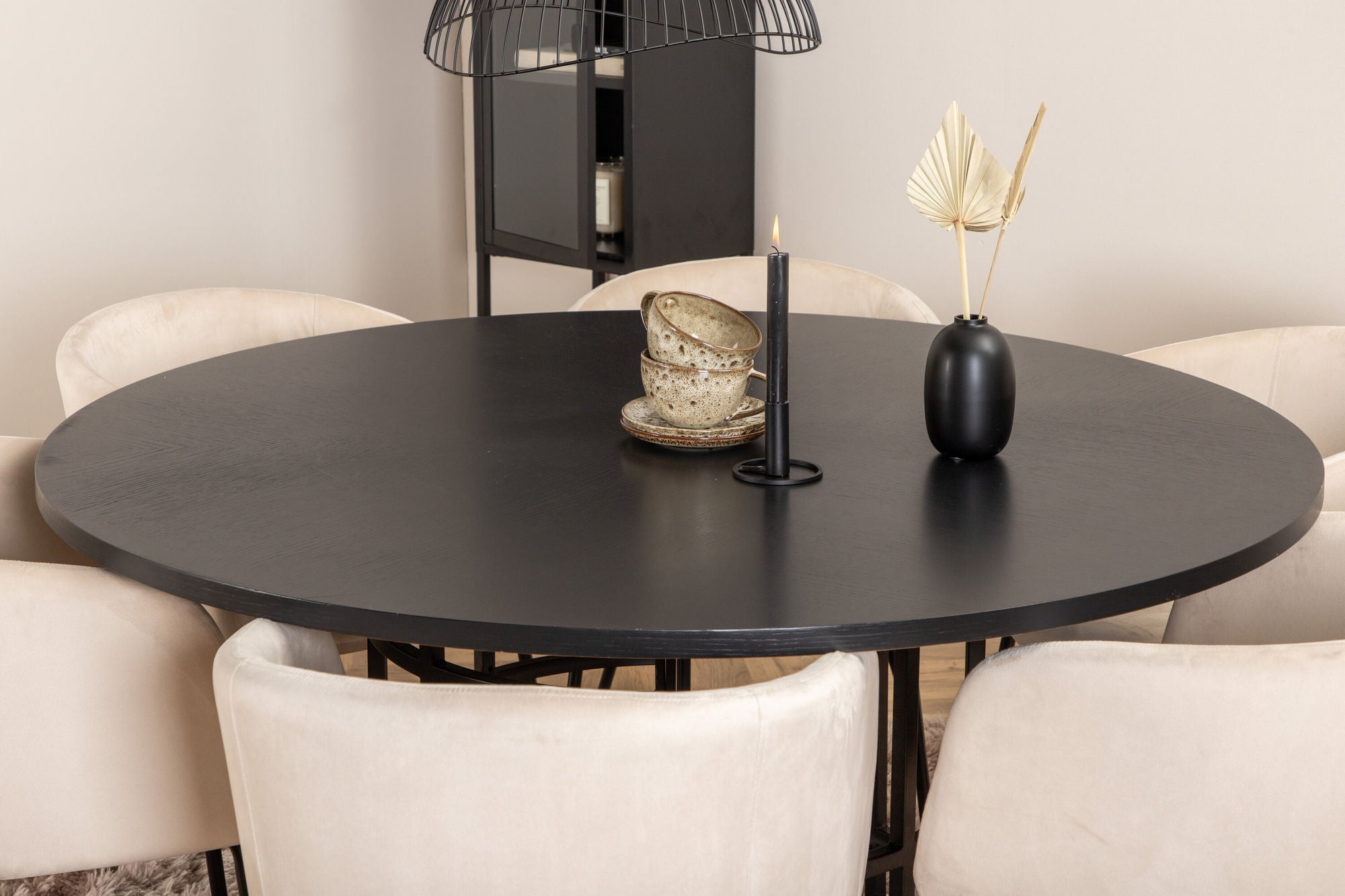Venture Home Copenhagen - spisebord round - Black / Black+Berit stol - Black / Beige Velvet_6
