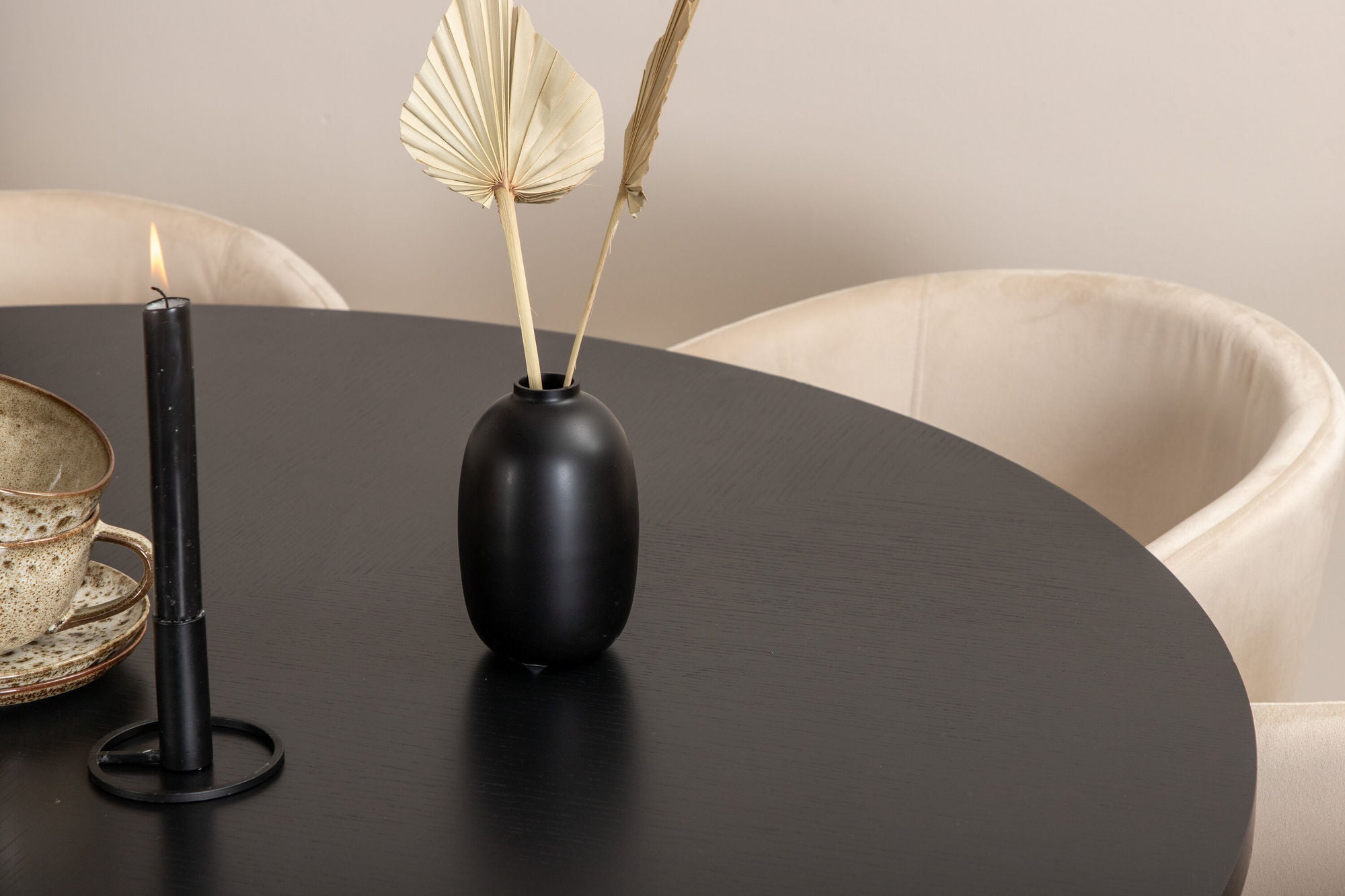Venture Home Copenhagen - spisebord round - Black / Black+Berit stol - Black / Beige Velvet_6