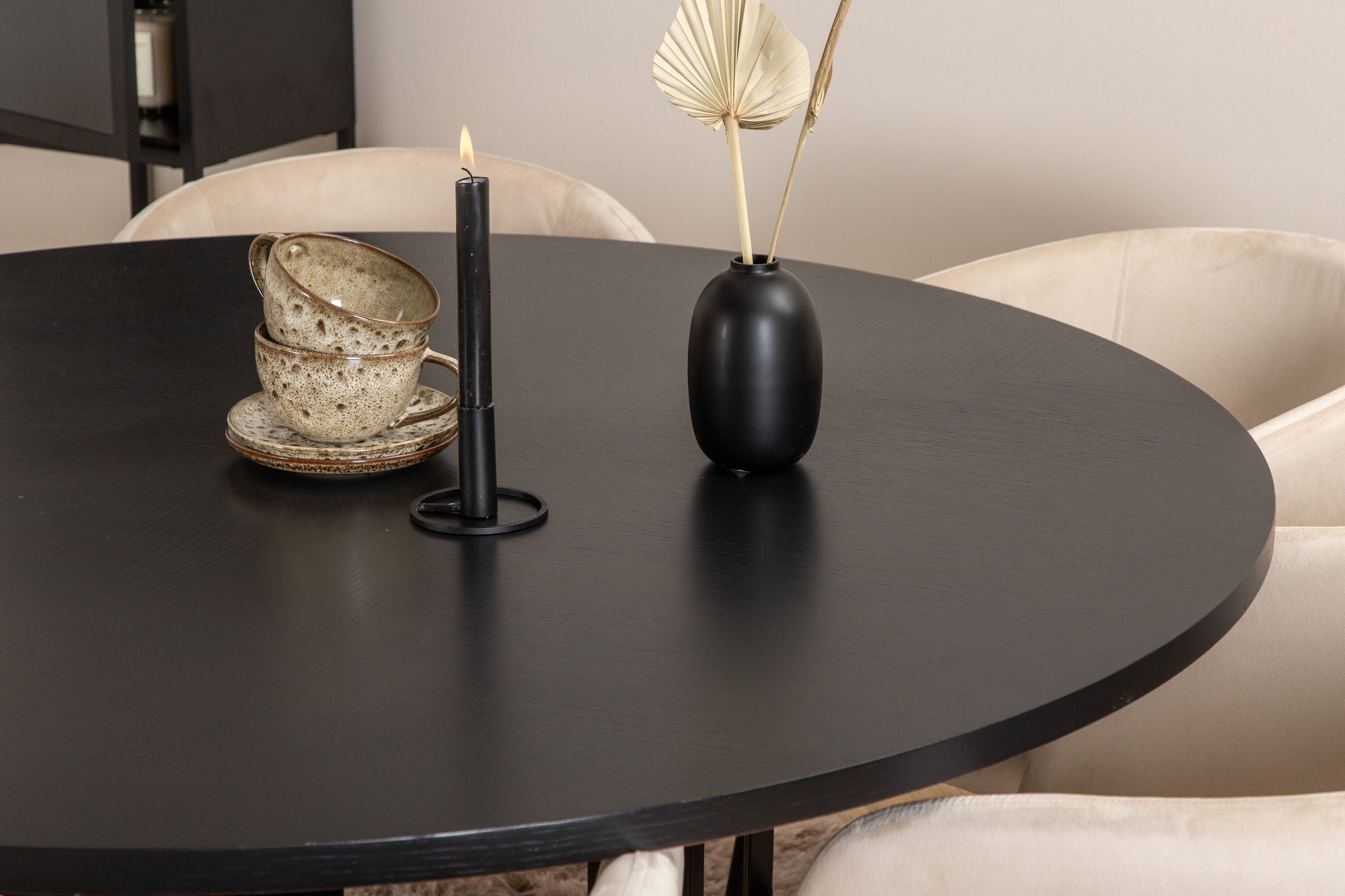 Venture Home Copenhagen - spisebord round - Black / Black+Berit stol - Black / Beige Velvet_6