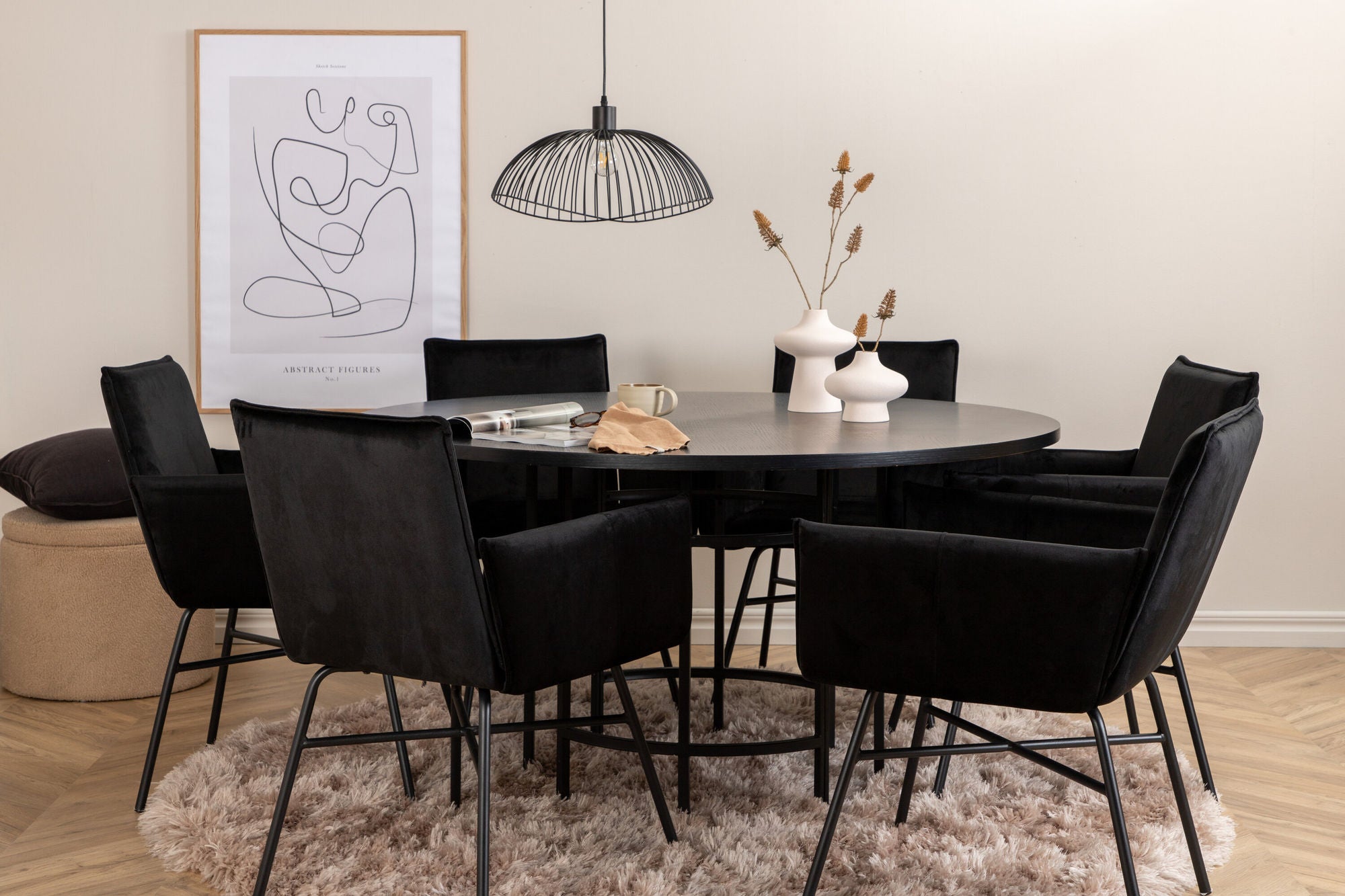 Venture Home Copenhagen - spisebord round - Black / Black+Petra stol - Black / Black Velvet_6