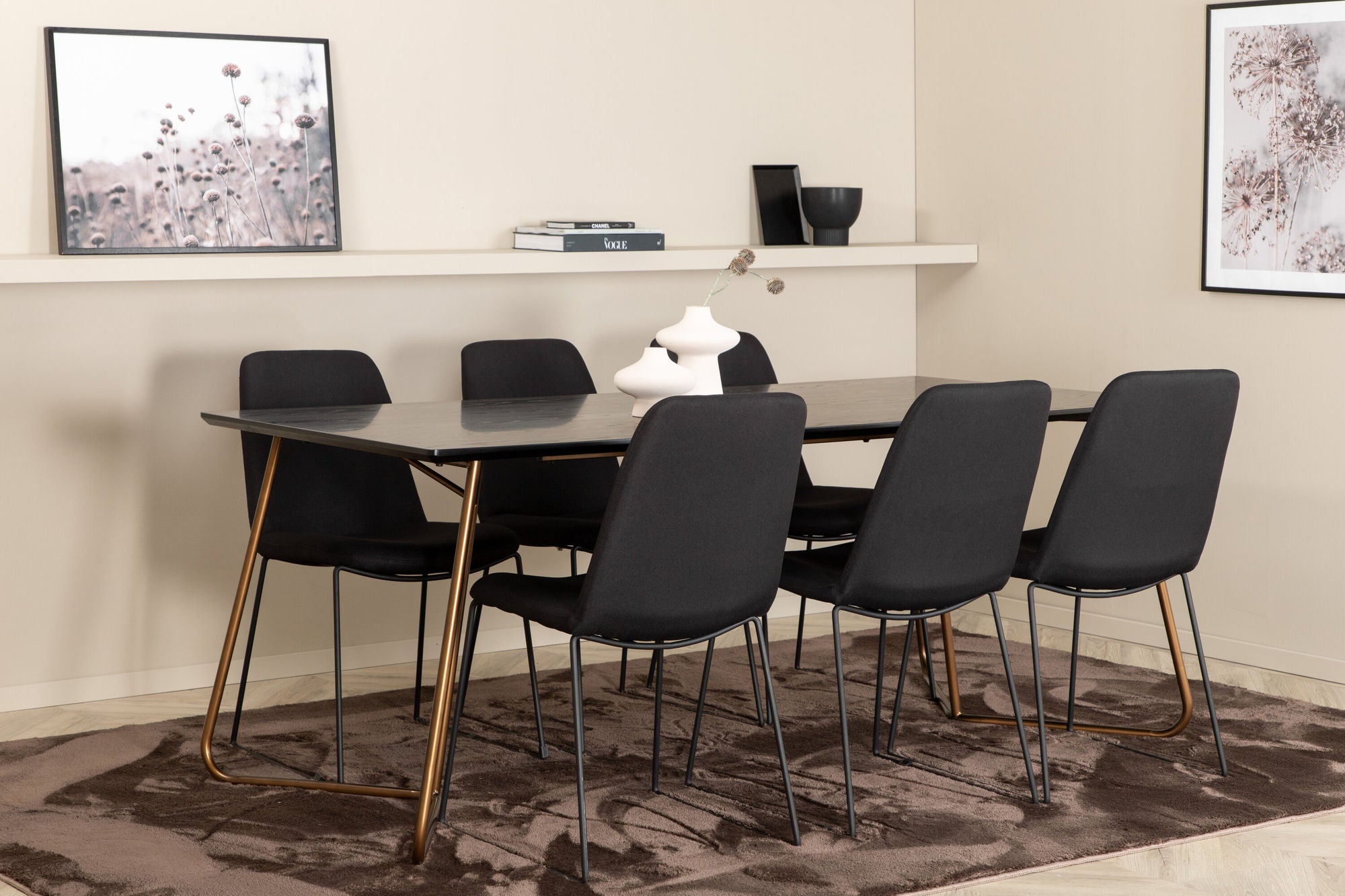 Venture Home Petra spisebord , Distressed Copper Black Veneer+Muce Spisebordsstol , Black Legs , Black Fabric_6
