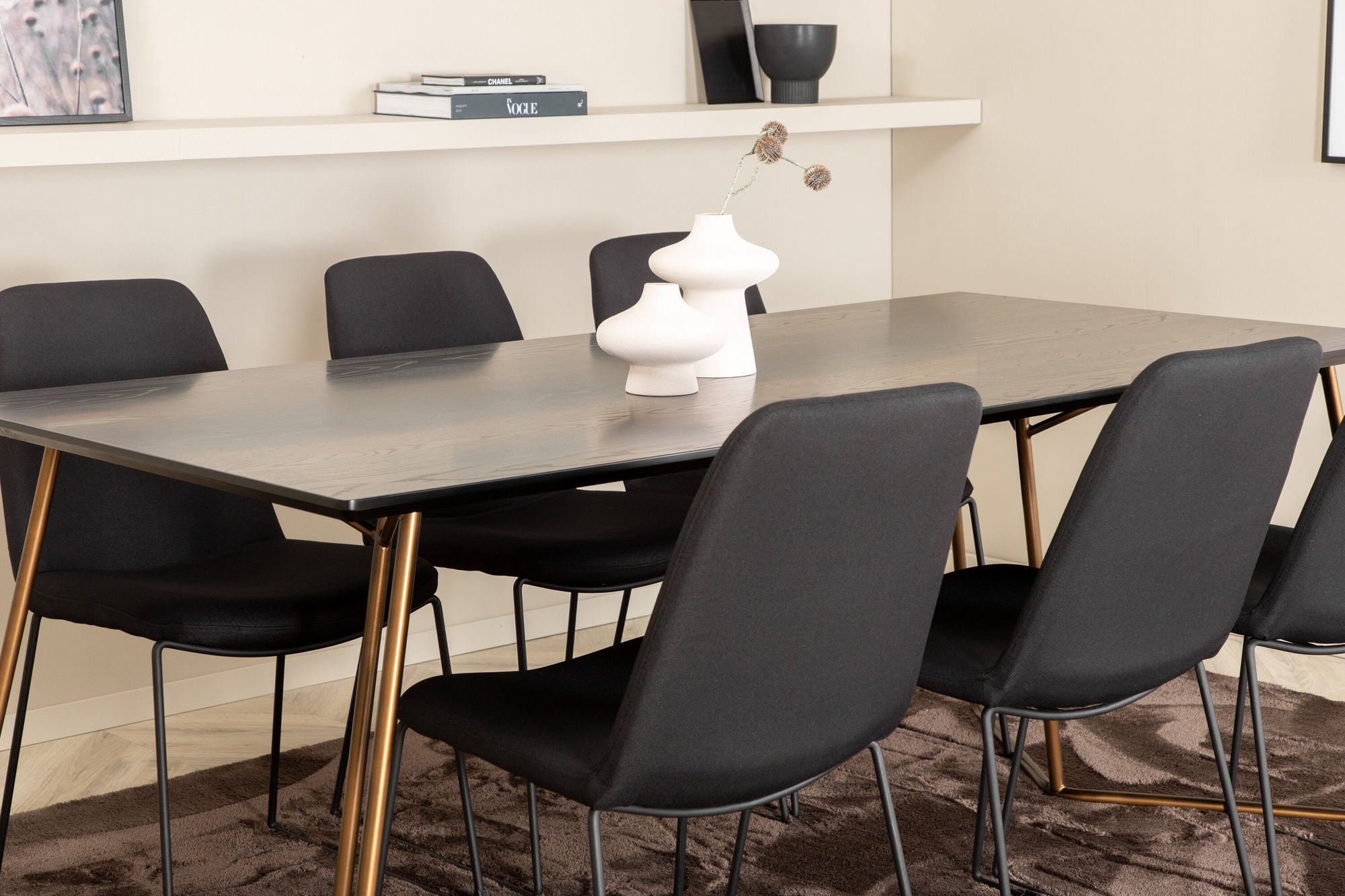 Venture Home Petra spisebord , Distressed Copper Black Veneer+Muce Spisebordsstol , Black Legs , Black Fabric_6