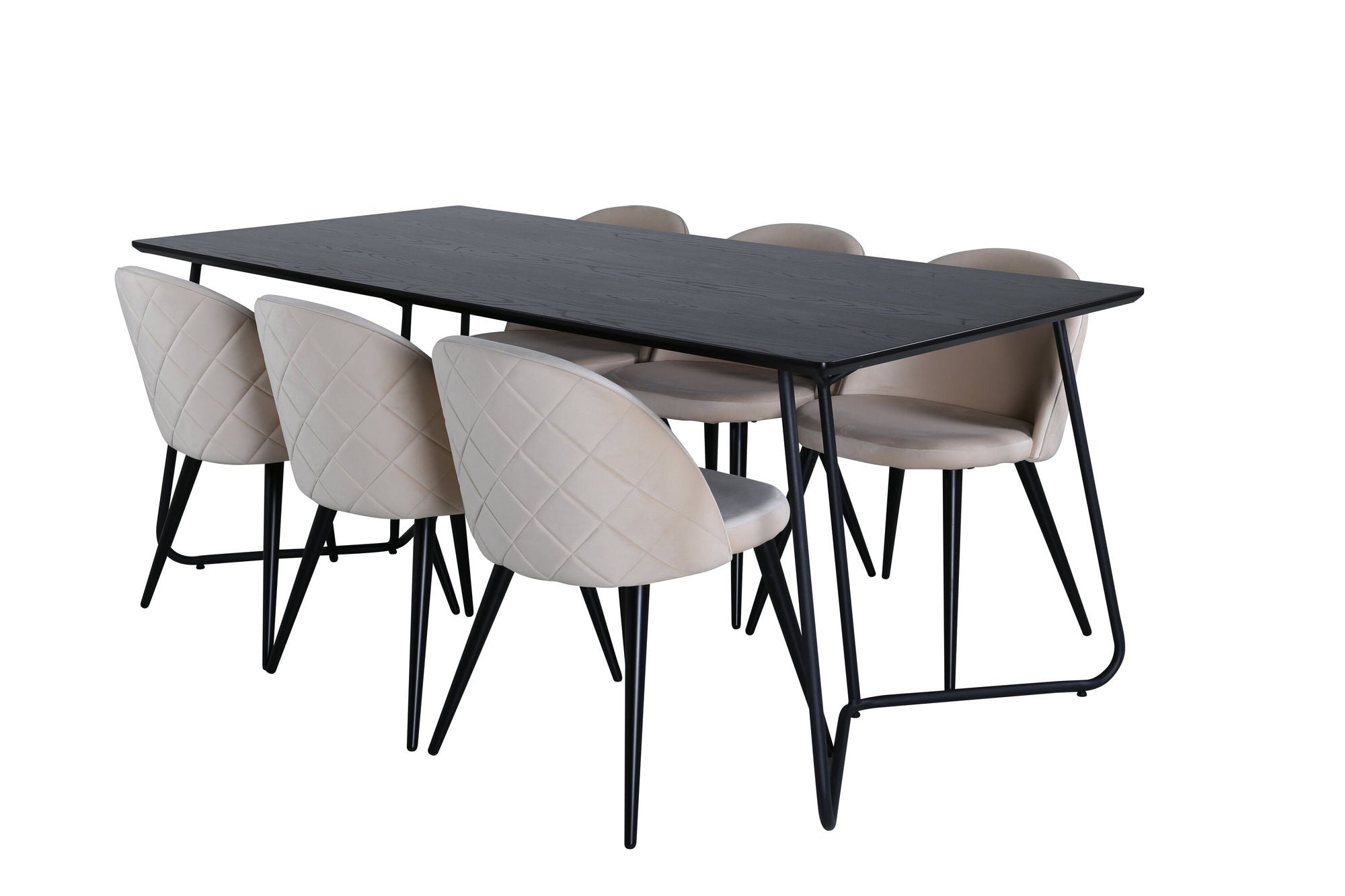 Venture Home Petra spisebord , Black Black Veneer+Velvet Stitches stol , Black Beige Velvet_6